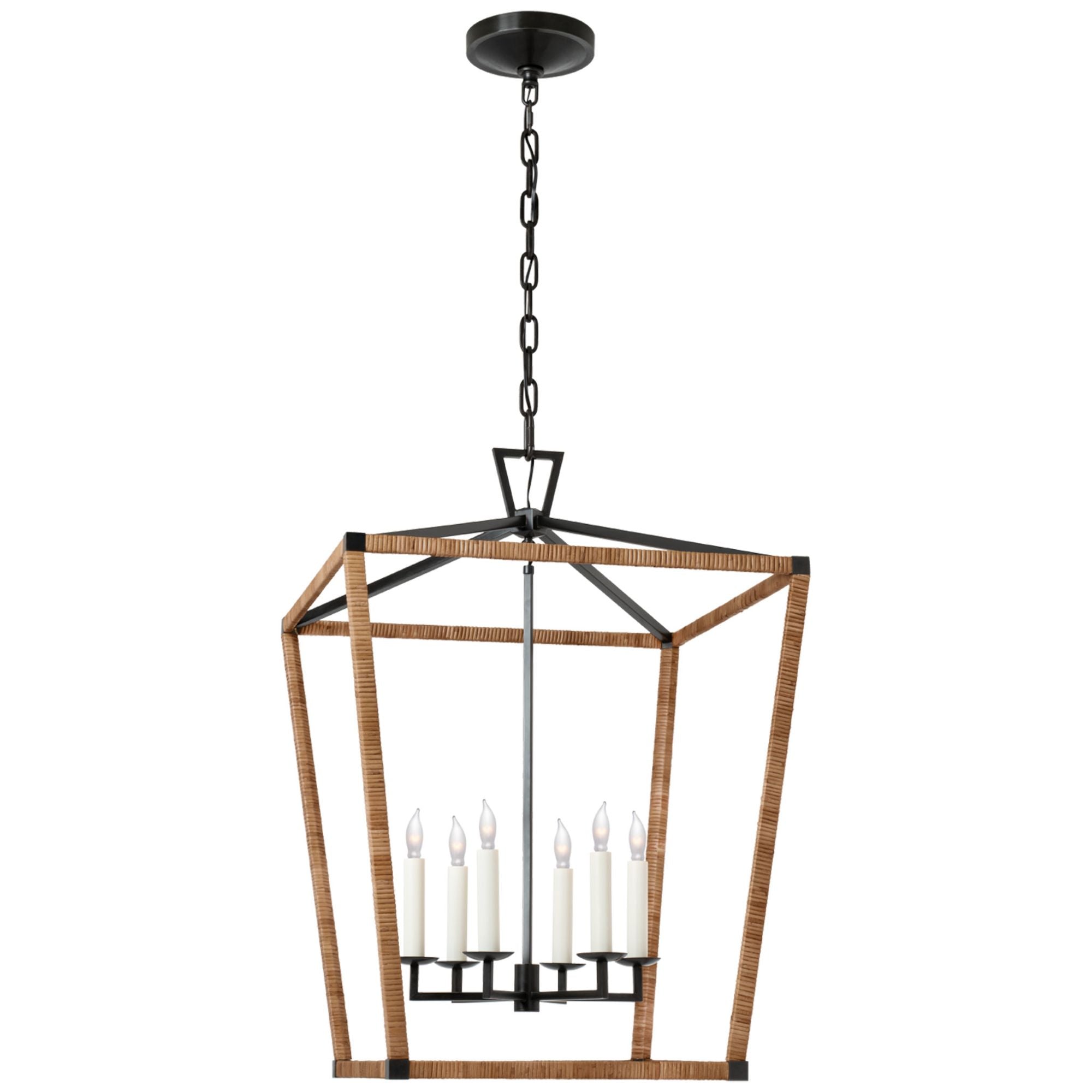 Chapman & Myers Darlana Large Wrapped Lantern in Aged Iron and Natural Rattan Ceiling Light W24" x H34.25"