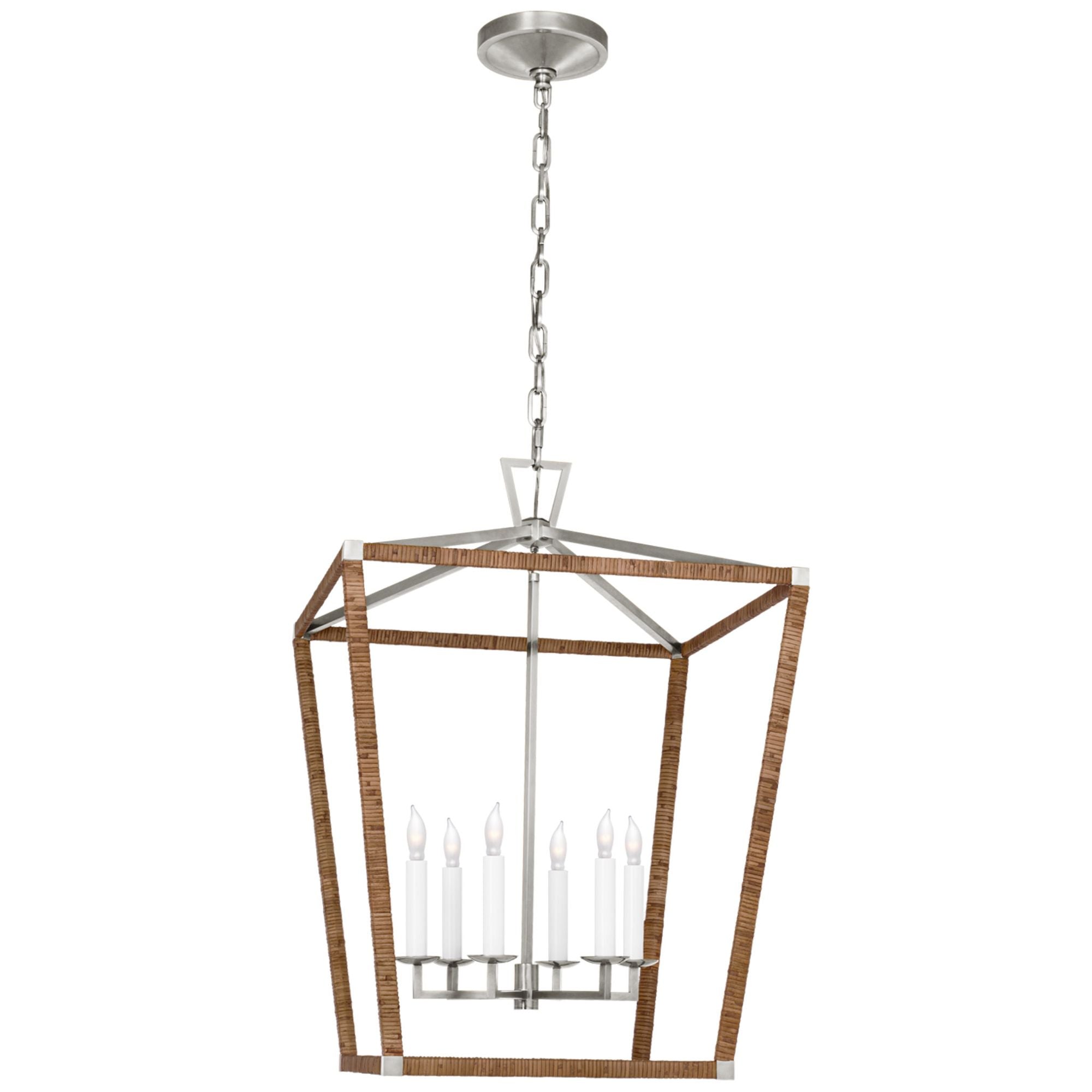 Chapman & Myers Darlana Large Wrapped Lantern in Polished Nickel and Natural Rattan Ceiling Light W24" x H34.25"