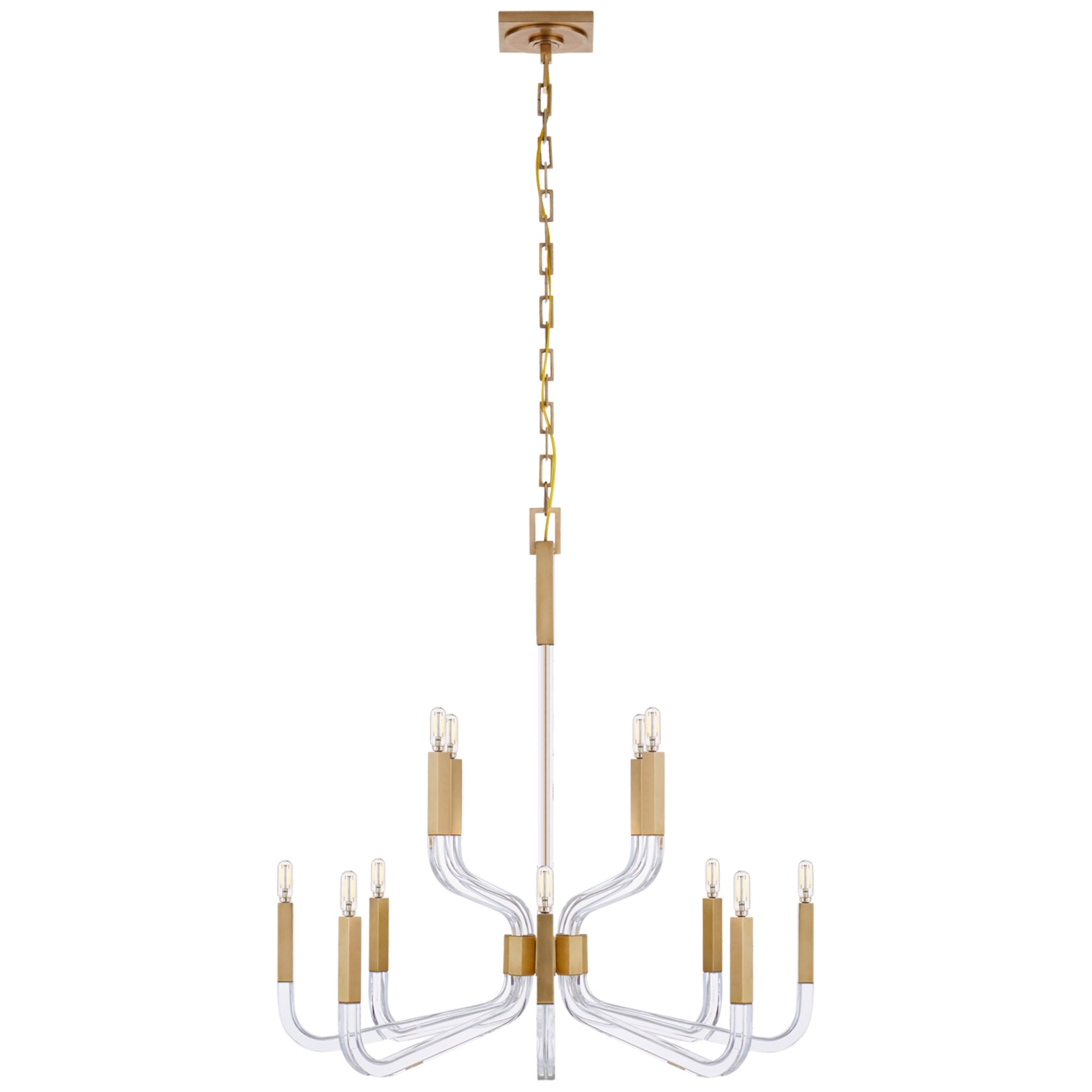 Chapman & Myers Reagan Medium Two Tier Chandelier in Antique-Burnished Brass and Crystal Ceiling Light W32" x H29.75"