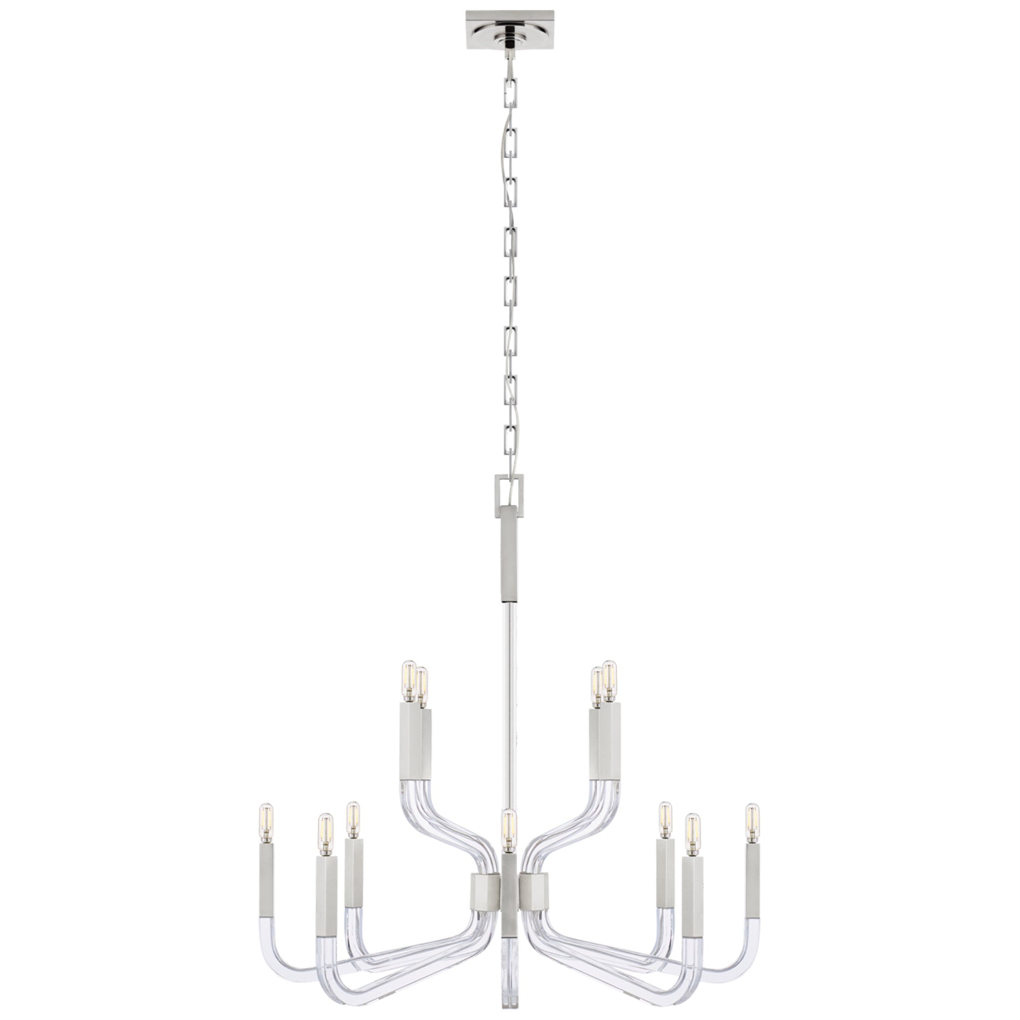 Chapman & Myers Reagan Medium Two Tier Chandelier in Polished Nickel and Crystal Ceiling Light W32" x H29.75"