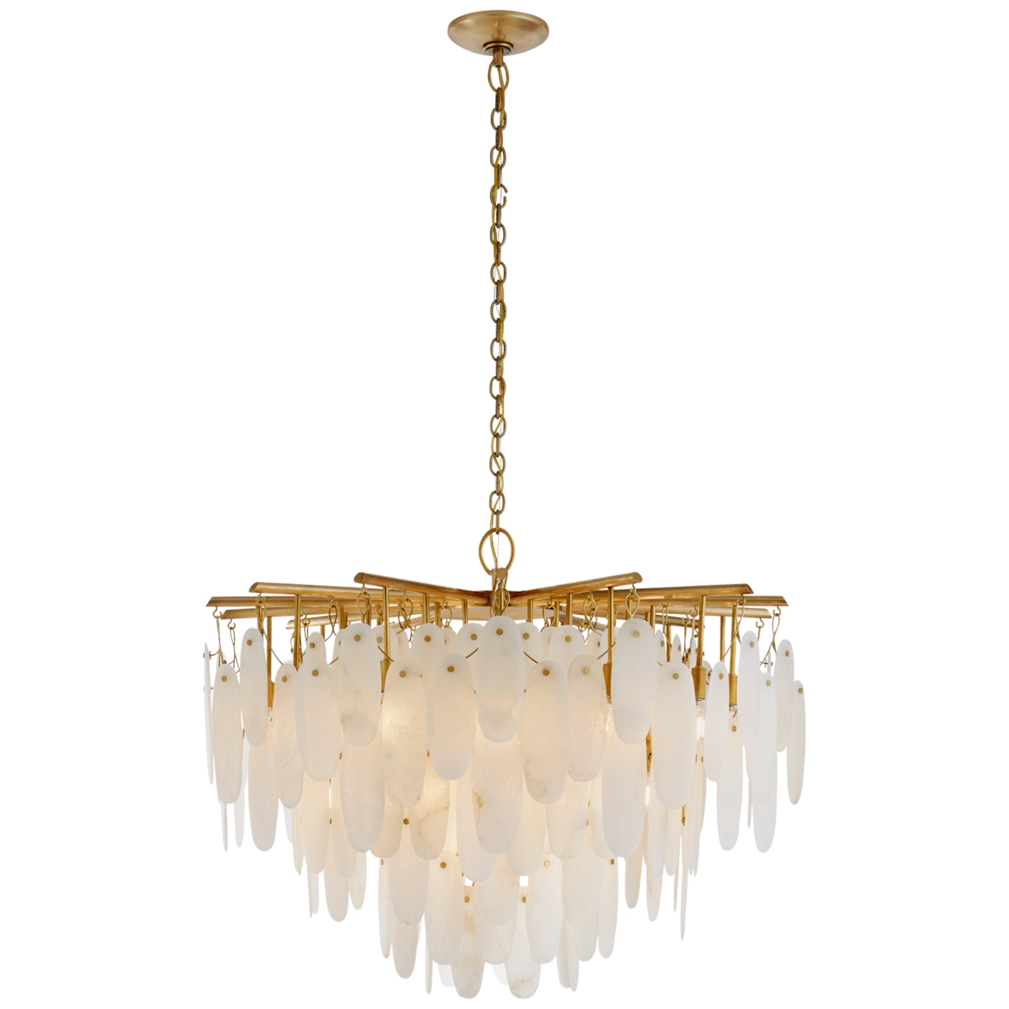 Chapman & Myers Cora Medium Waterfall Chandelier in Antique-Burnished Brass with Alabaster Ceiling Light W40.75" x H32"