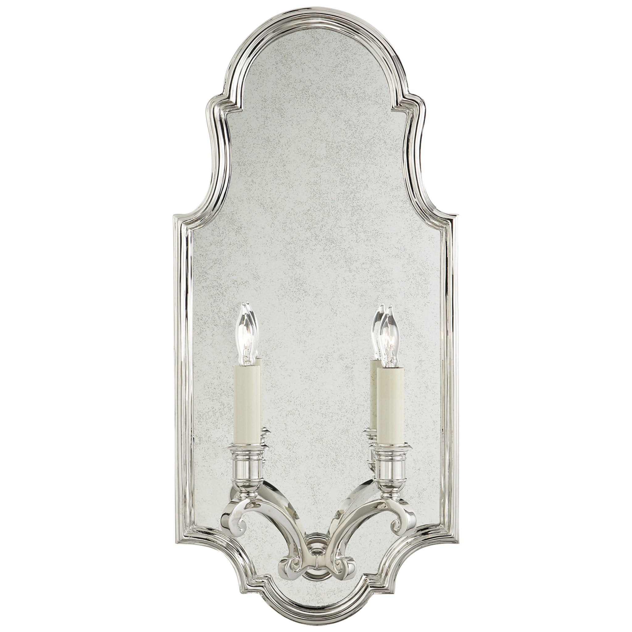 Chapman & Myers Sussex Medium Framed Double Sconce in Polished Nickel with Antique Mirror Wall Light W9.5" x H20.5"