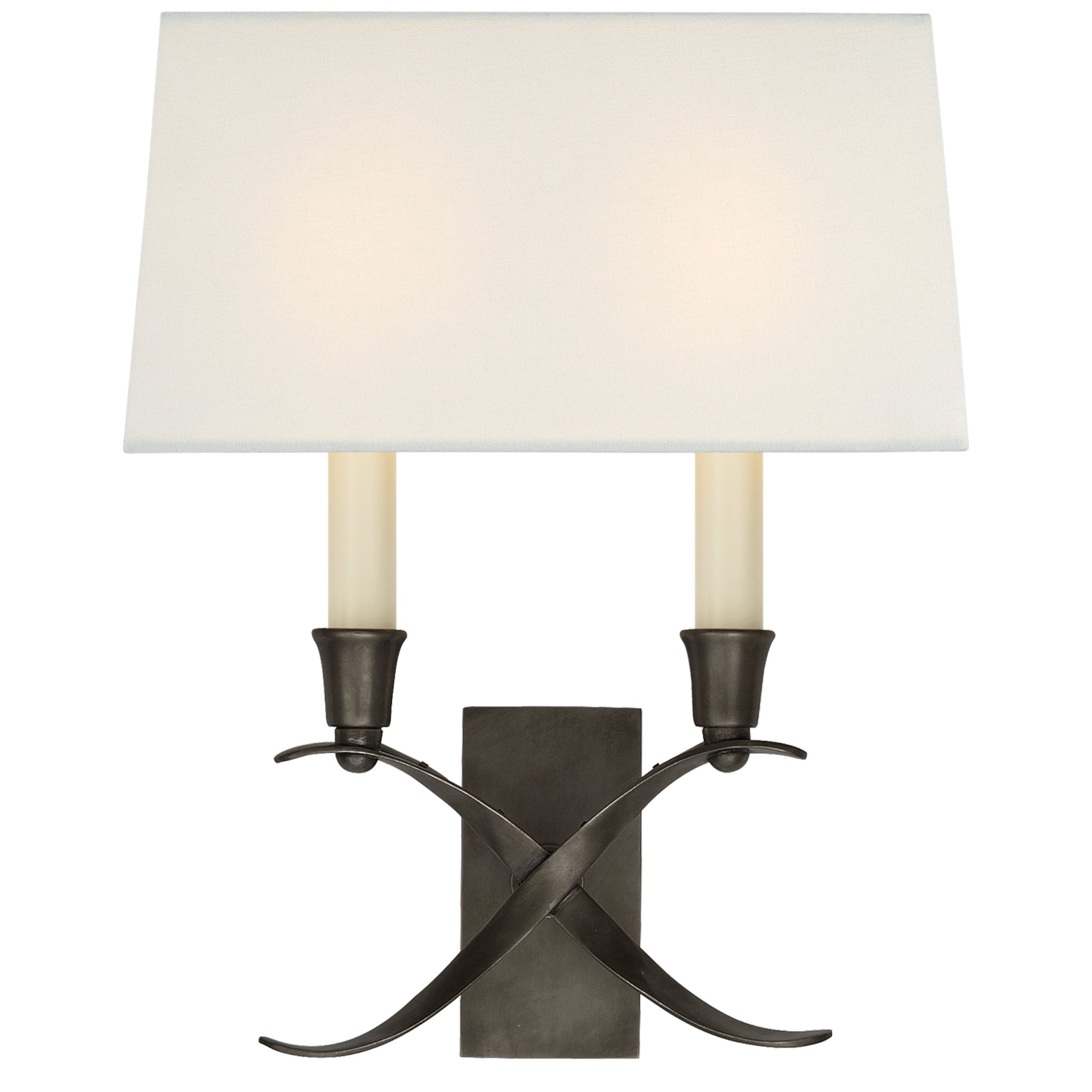 Chapman & Myers Cross Bouillotte Small Sconce in Bronze with Linen Shade Wall Light W11.5" x H12.75"