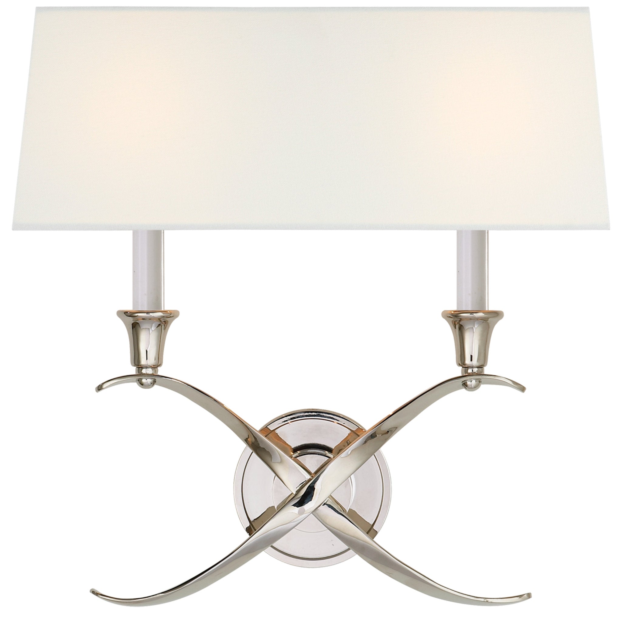 Chapman & Myers Cross Bouillotte Large Sconce in Polished Nickel with Linen Shade Wall Light W15.5" x H15"