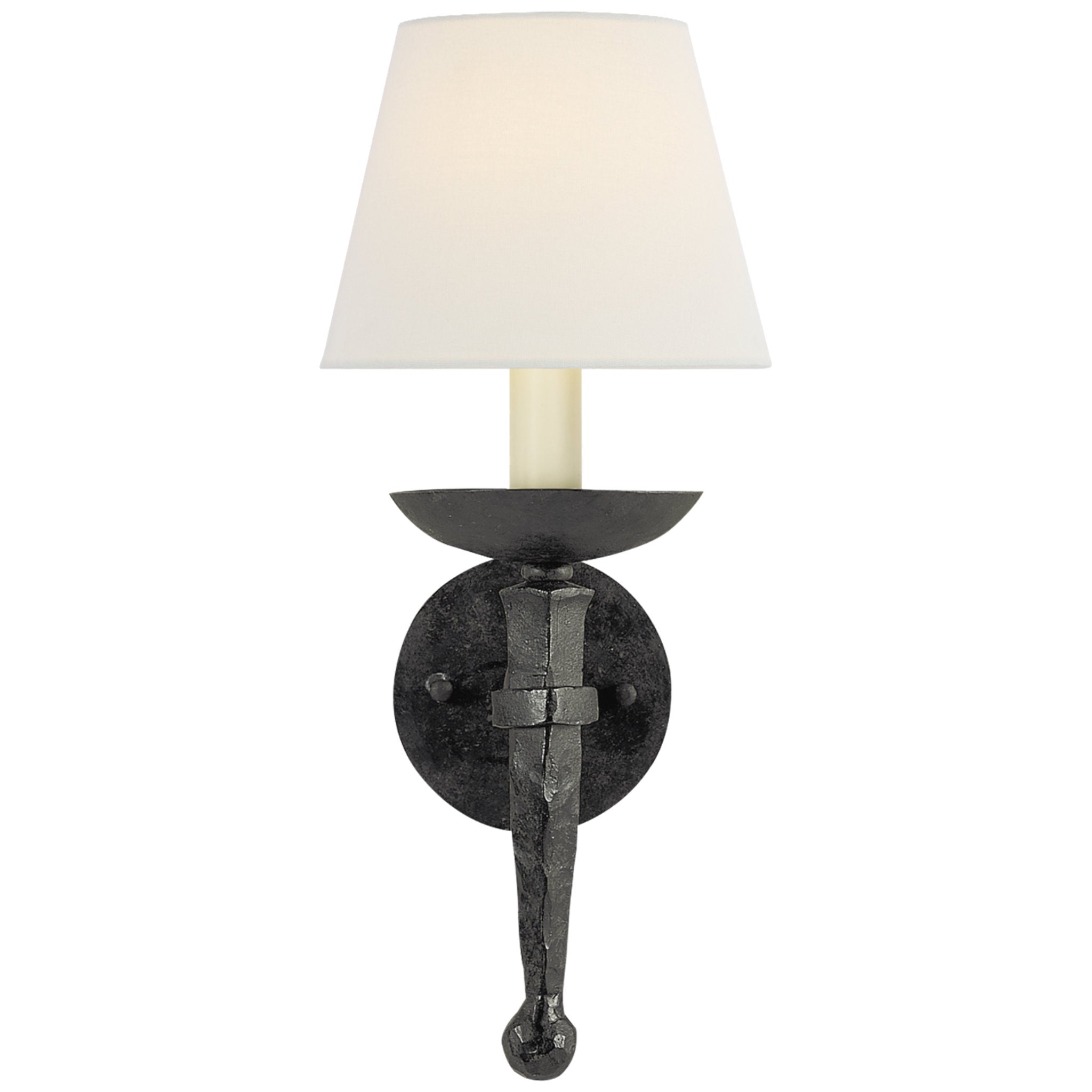Chapman & Myers Iron Torch Sconce in Black Rust with Linen Shade Wall Light W8" x H18"