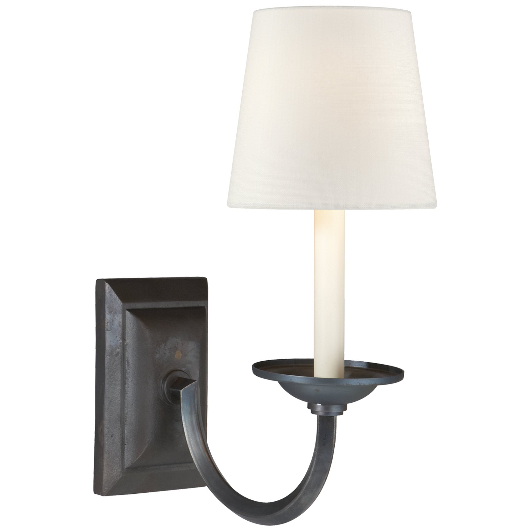 Chapman & Myers Flemish Single Sconce in Aged Iron with Linen Shade Wall Light W6.5" x H15.25"