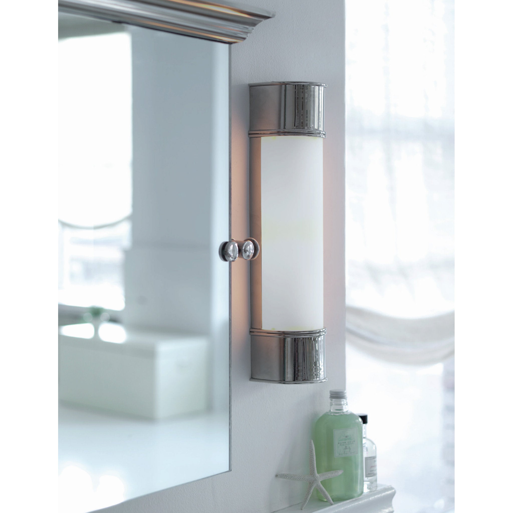 Chapman & Myers Oxford 18" Bath Sconce in Polished Nickel with Frosted Glass Wall Light W4.25" x H18.5"