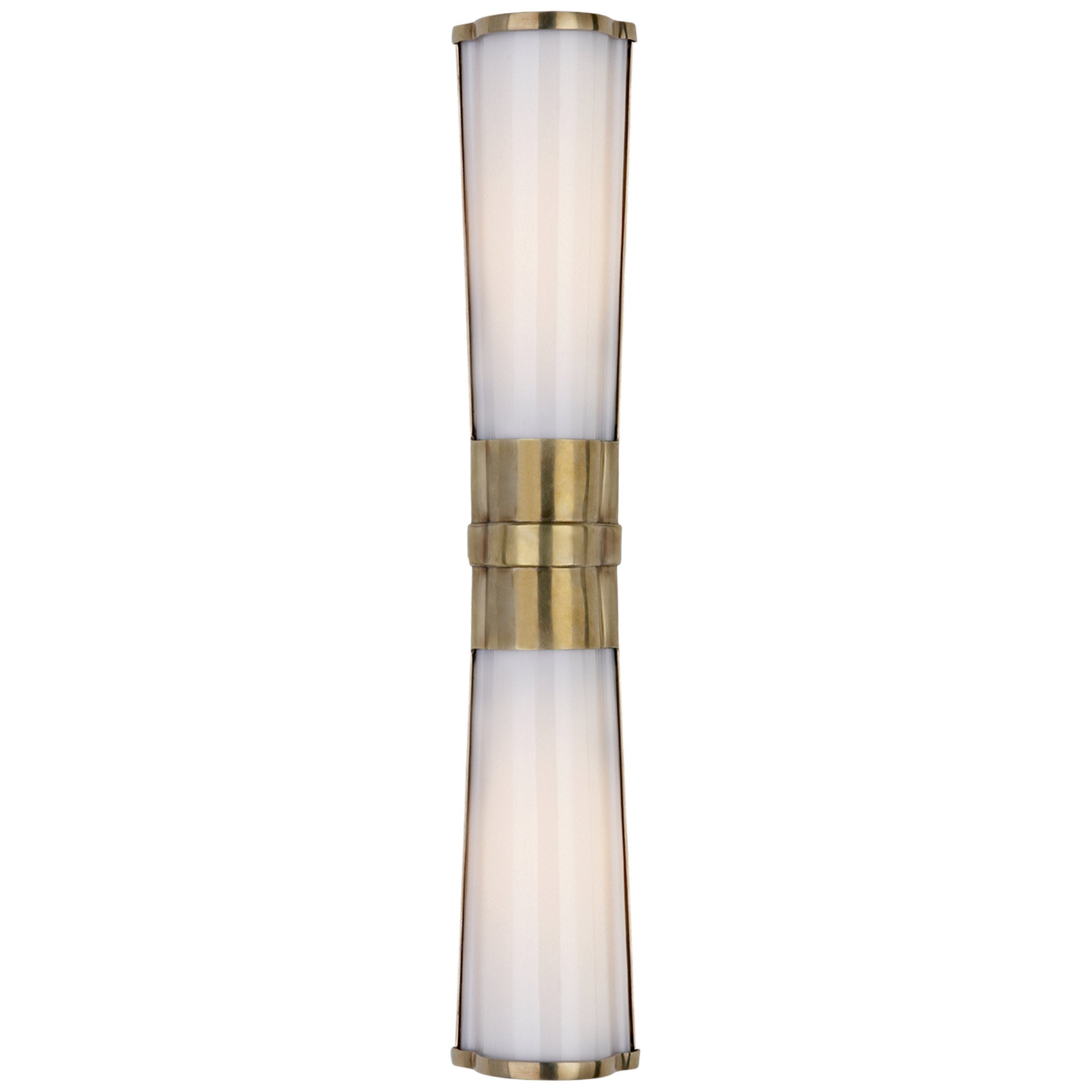 Chapman & Myers Carew Linear Sconce in Antique-Burnished Brass with White Glass Wall Light W4.5" x H24"