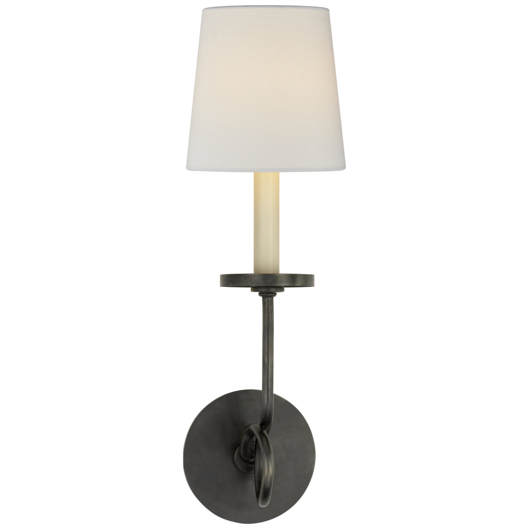 Chapman & Myers Symmetric Twist Single Sconce in Bronze with Linen Shade Wall Light W5.5" x H16.5"