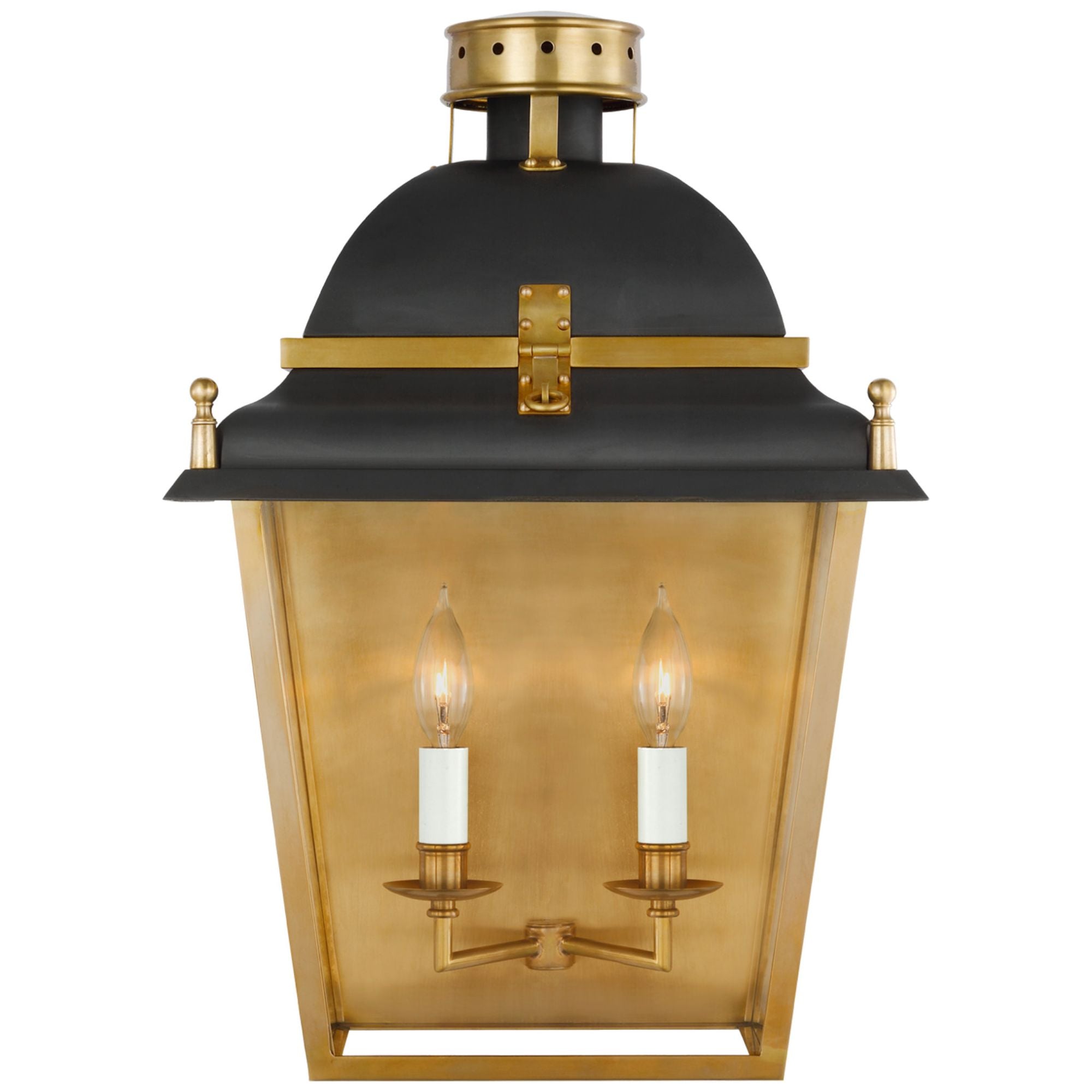 Chapman & Myers Coventry Large Wall Lantern in Black and Antique-Burnished Brass Wall Light W14" x H21"