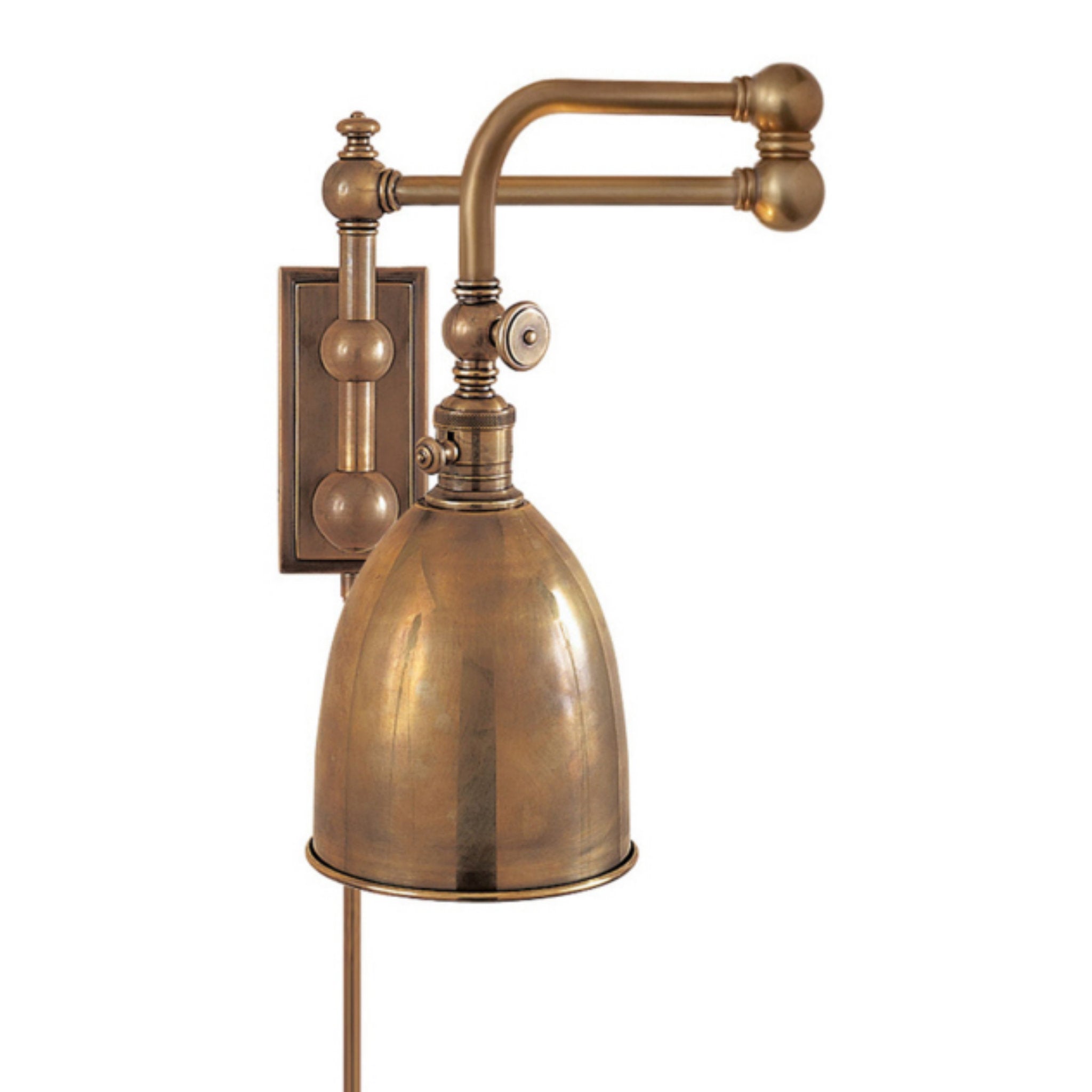 Chapman & Myers Pimlico Double Swing Arm in Antique-Burnished Brass with Antique-Burnished Brass Shade Wall Light W11" x H16"