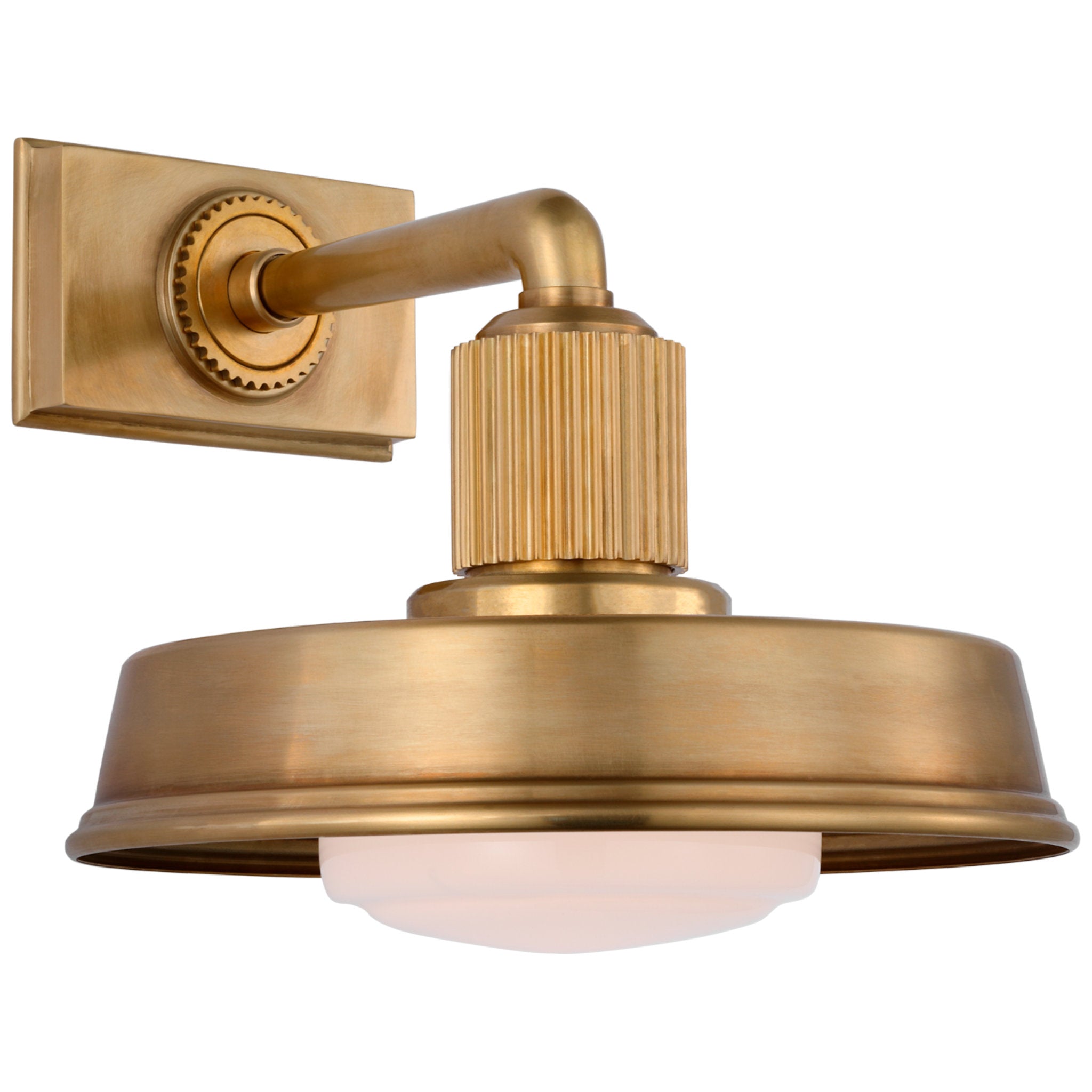 Chapman & Myers Ruhlmann Small Sconce in Antique-Burnished Brass with White Glass Wall Light W9" x H7.75"