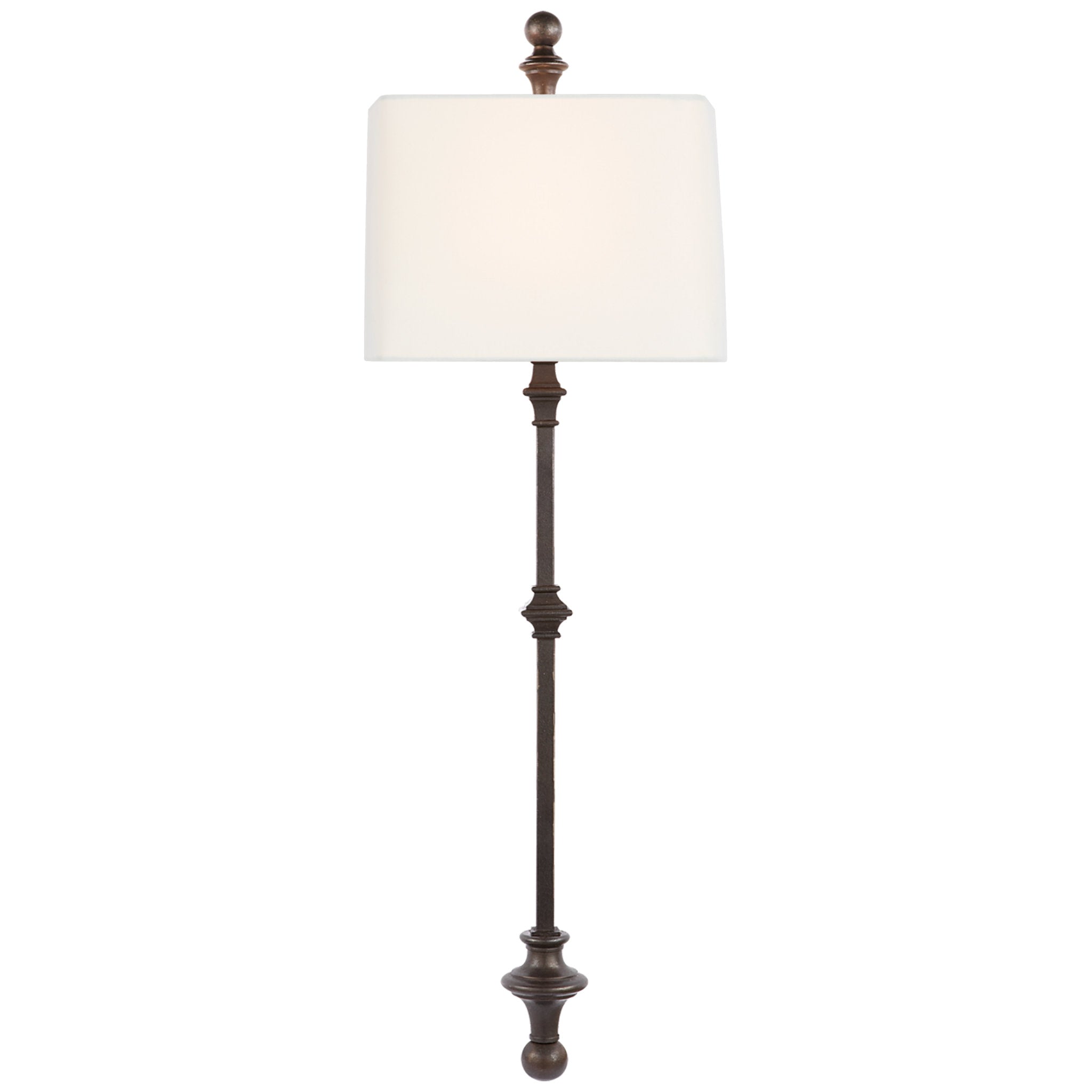 Chapman & Myers Cawdor Stanchion Wall Light in Aged Iron with Linen Shade W12.5" x H35.75"