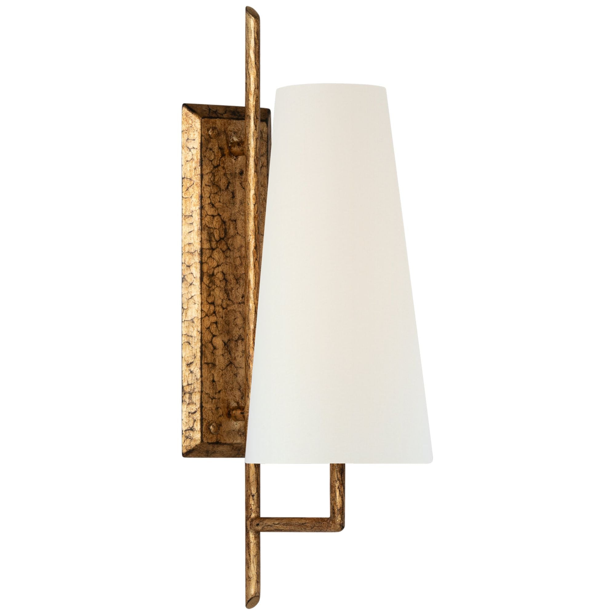 Chapman & Myers Ashton Large Single Sculpted Sconce in Gilded Iron with Linen Shade Wall Light W6" x H20"