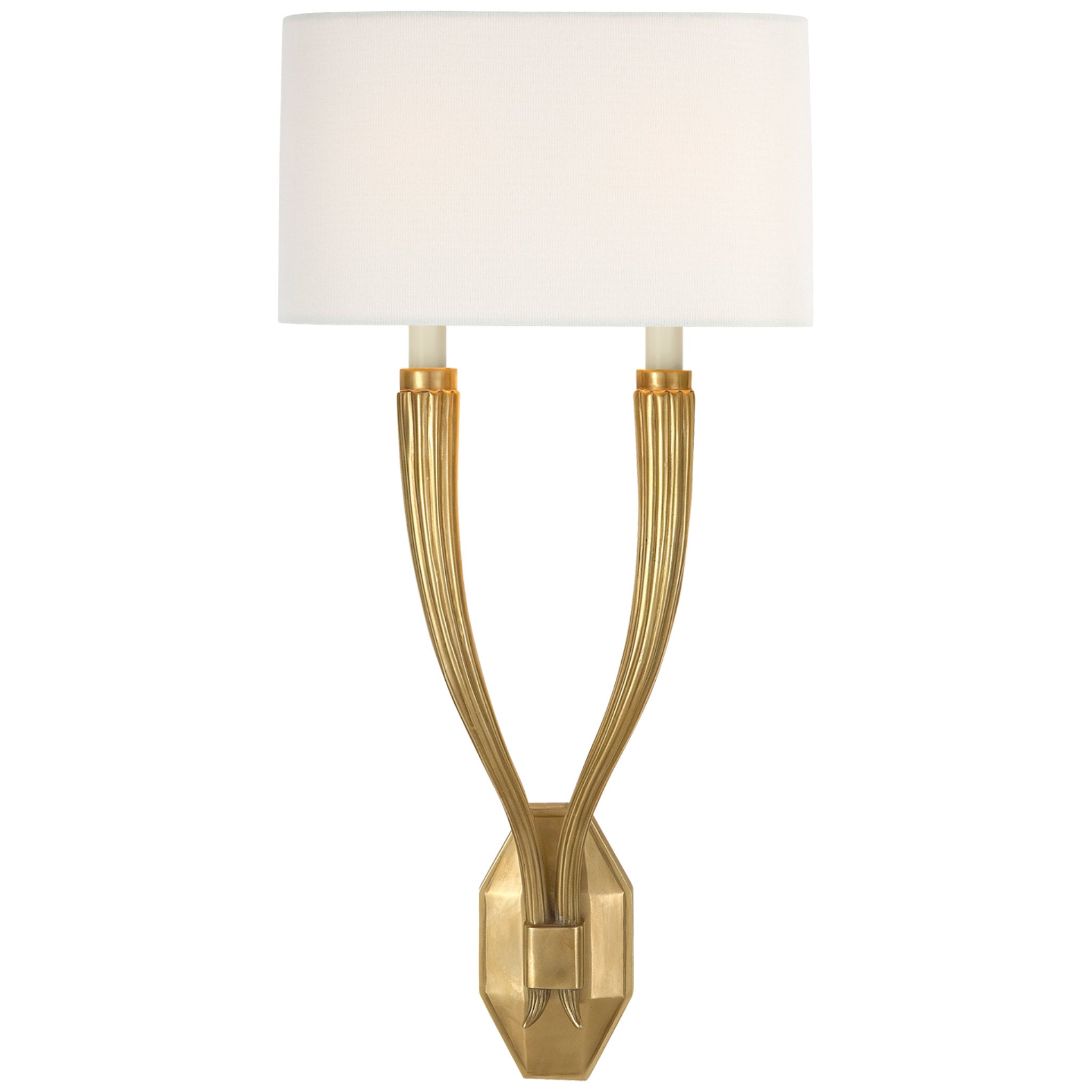 Chapman & Myers Ruhlmann Double Sconce in Antique-Burnished Brass with Linen Shade Wall Light W10.75" x H22.5"