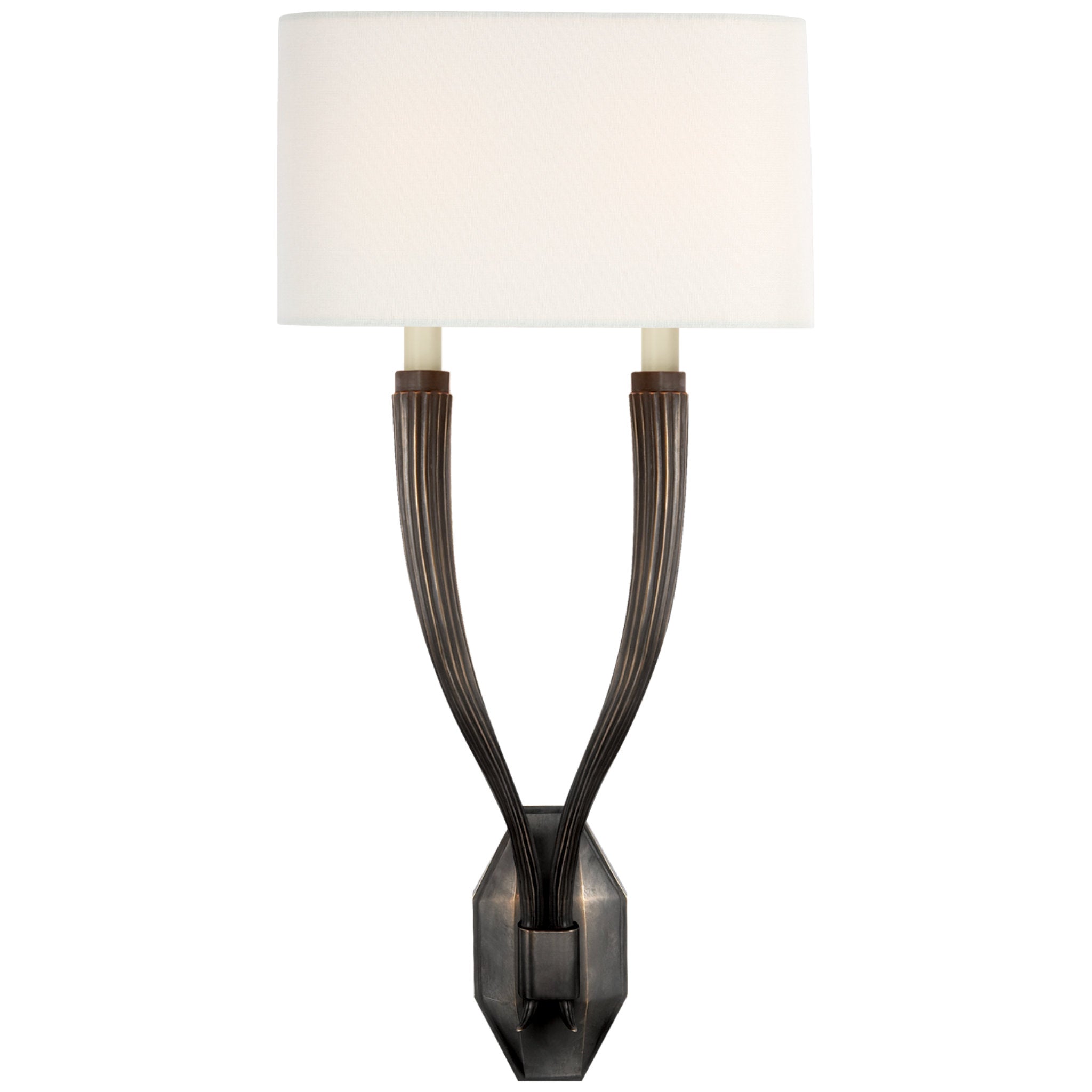 Chapman & Myers Ruhlmann Double Sconce in Bronze with Linen Shade Wall Light W10.75" x H22.5"