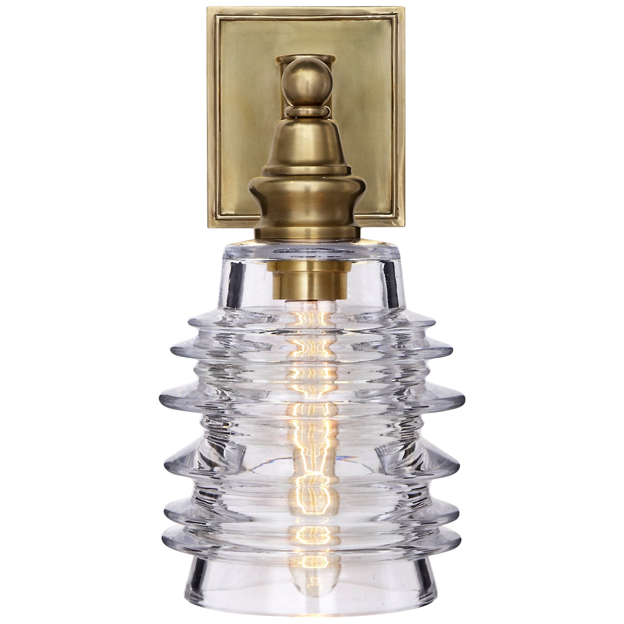 Chapman & Myers Covington Sconce in Antique-Burnished Brass with Clear Ribbed Wide Glass Wall Light W6.5" x H12.75"