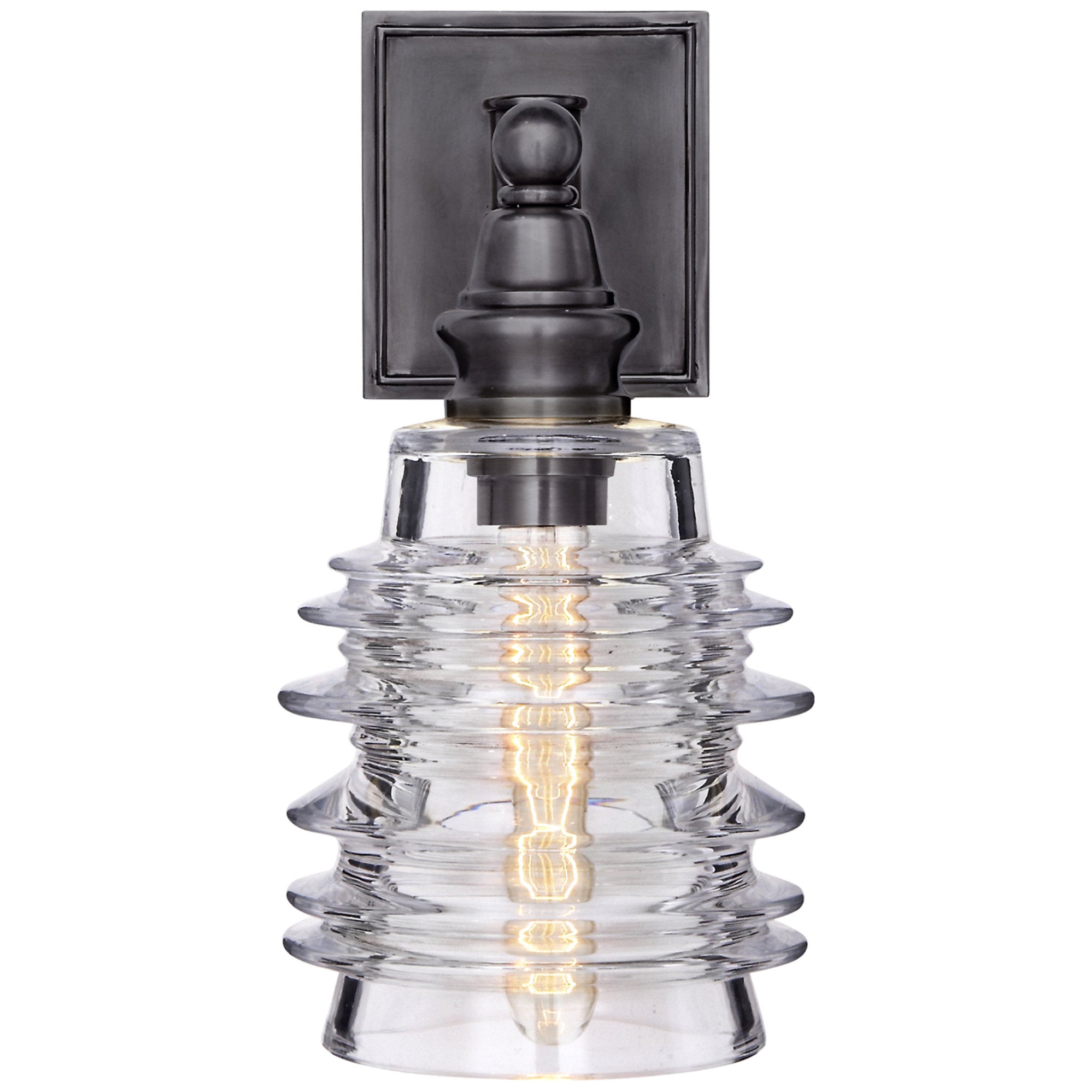 Chapman & Myers Covington Sconce in Bronze with Clear Ribbed Wide Glass Wall Light W6.5" x H12.75"