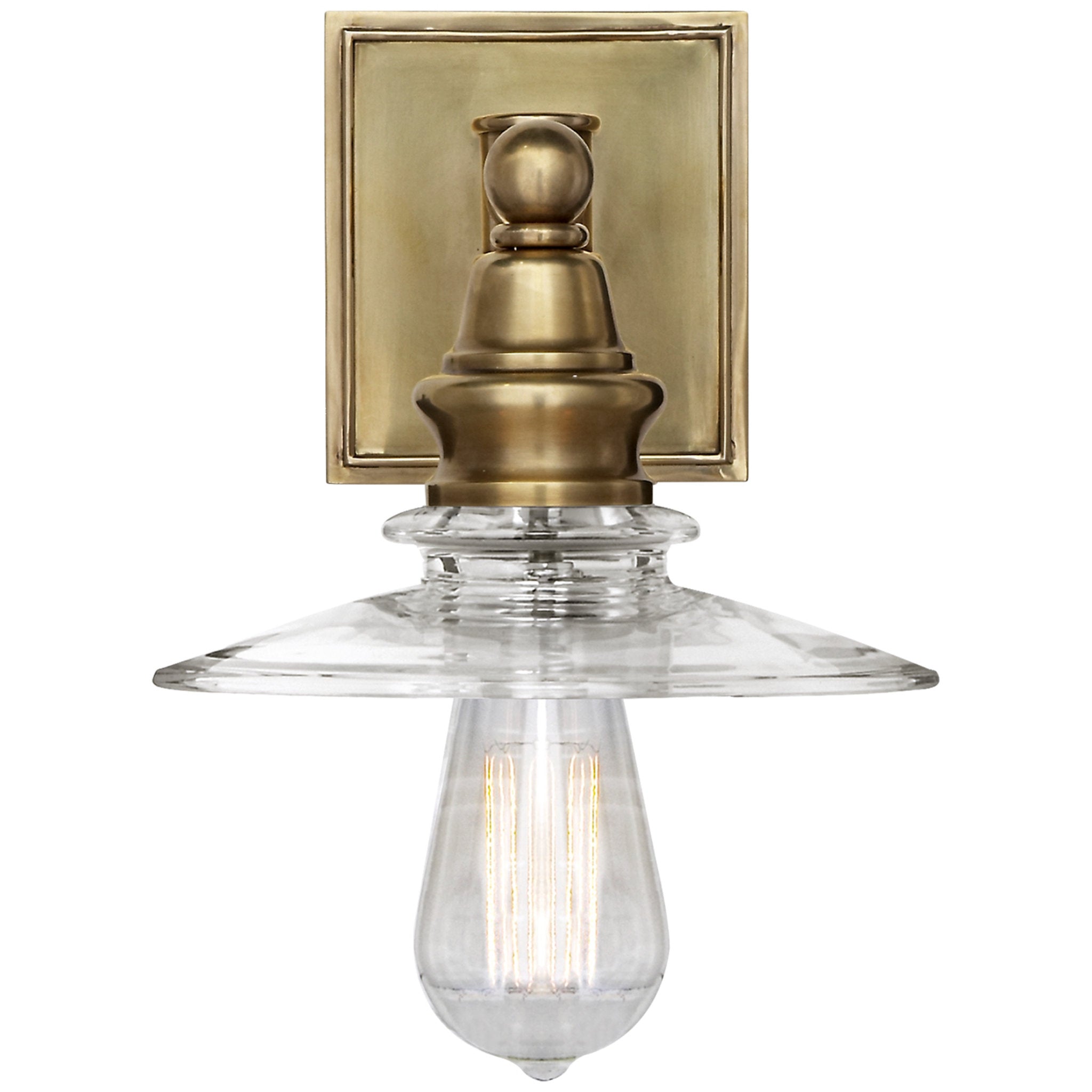 Chapman & Myers Covington Shield Sconce in Antique-Burnished Brass with Clear Glass Wall Light W7.75" x H12.75"