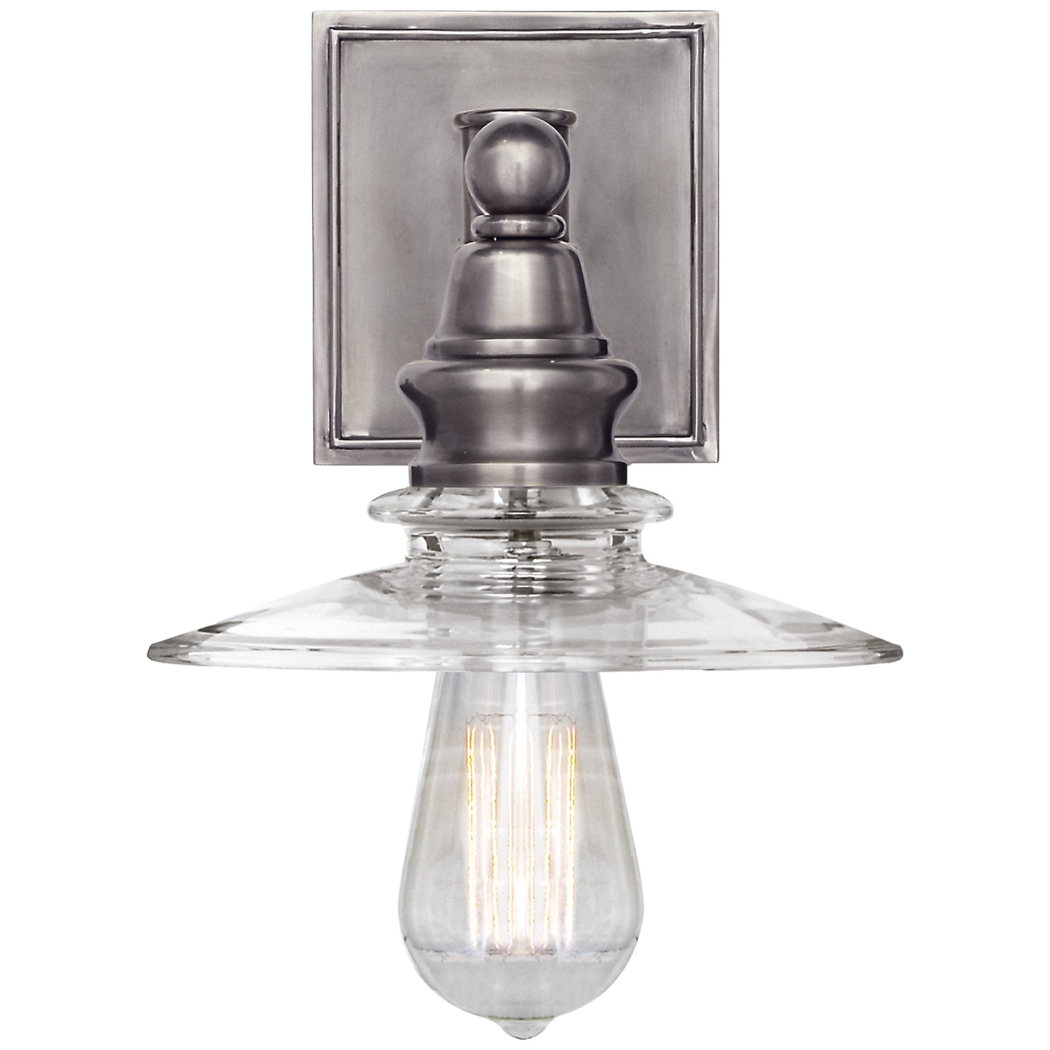 Chapman & Myers Covington Shield Sconce in Antique Nickel with Clear Glass Wall Light W7.75" x H12.75"