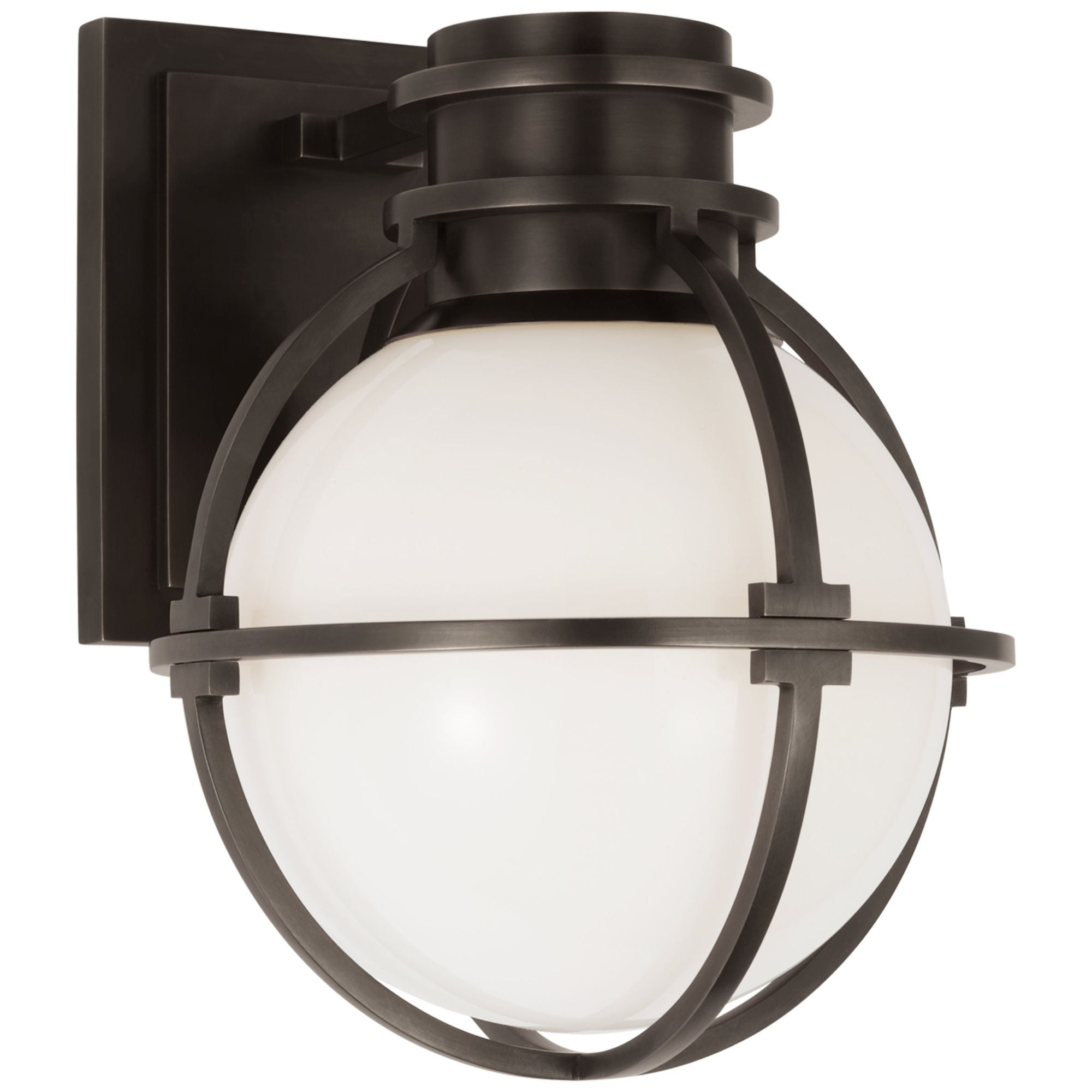 Chapman & Myers Gracie Single Sconce in Bronze with White Glass Wall Light W6.5" x H8.5"