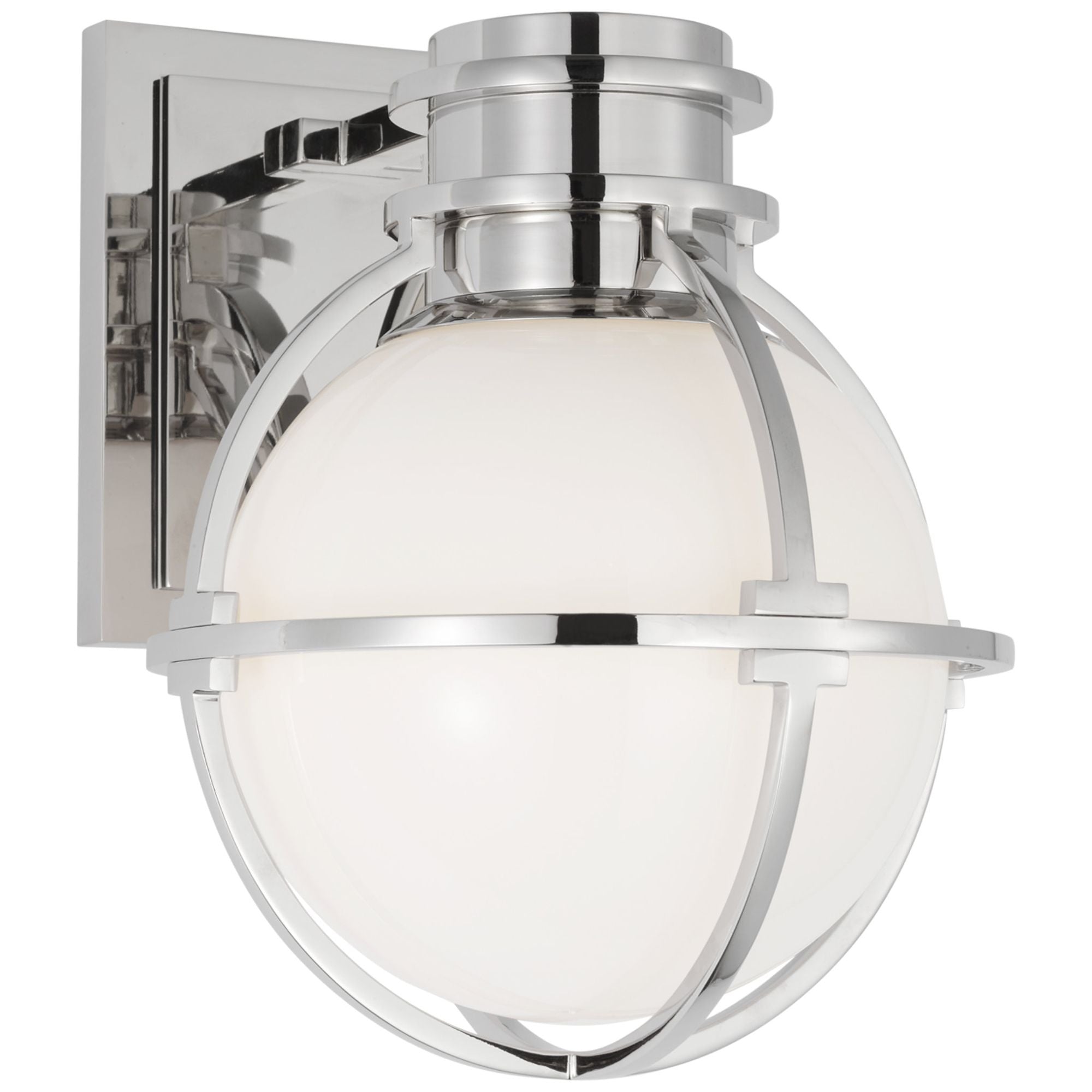 Chapman & Myers Gracie Single Sconce in Polished Nickel with White Glass Wall Light W6.5" x H8.5"