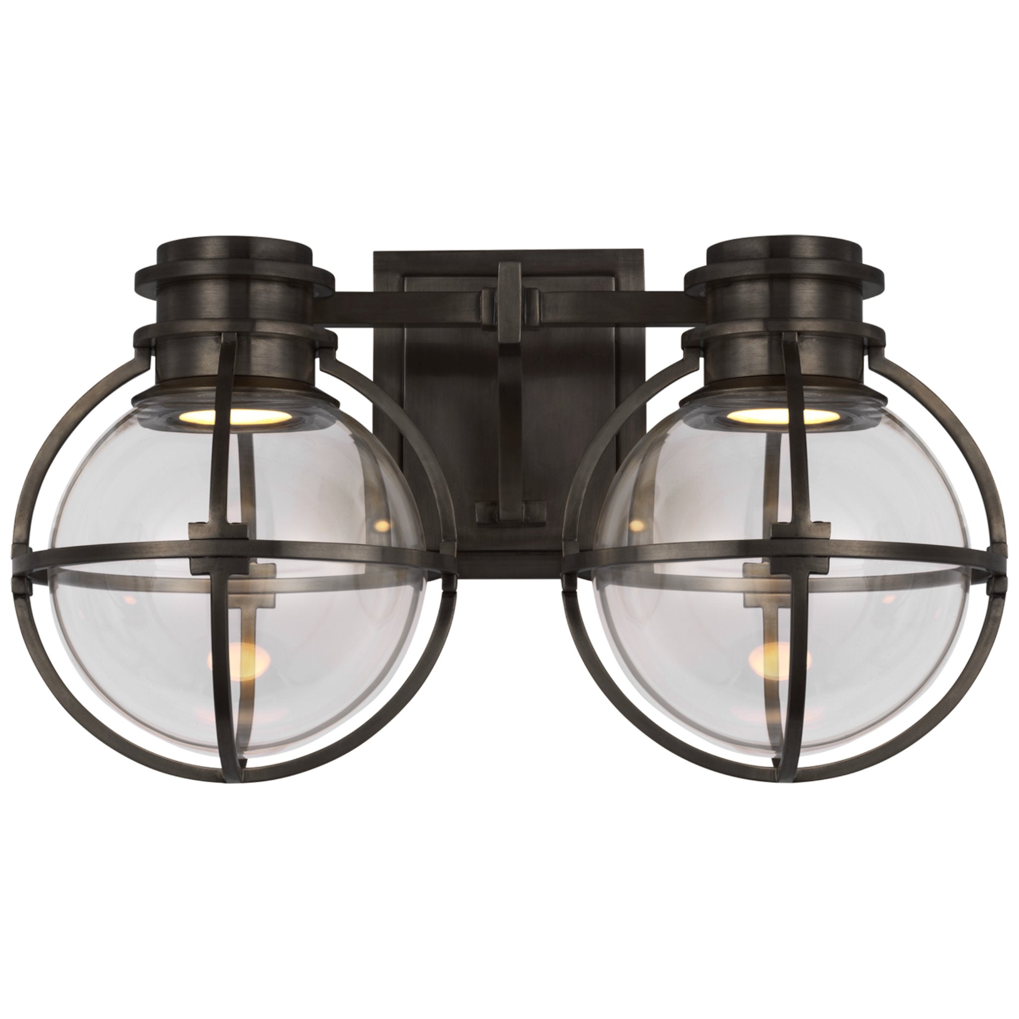 Chapman & Myers Gracie Double Sconce in Bronze with Clear Glass Wall Light W14.25" x H8.5"