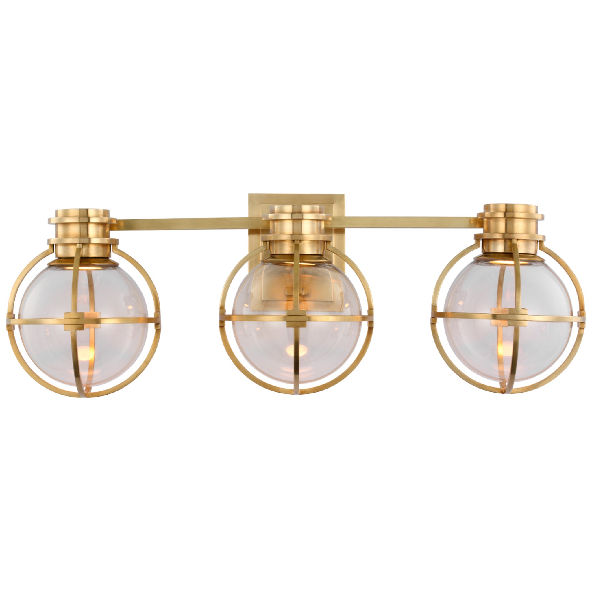 Chapman & Myers Gracie Triple Sconce in Antique-Burnished Brass with Clear Glass Wall Light W24.25" x H8.5"