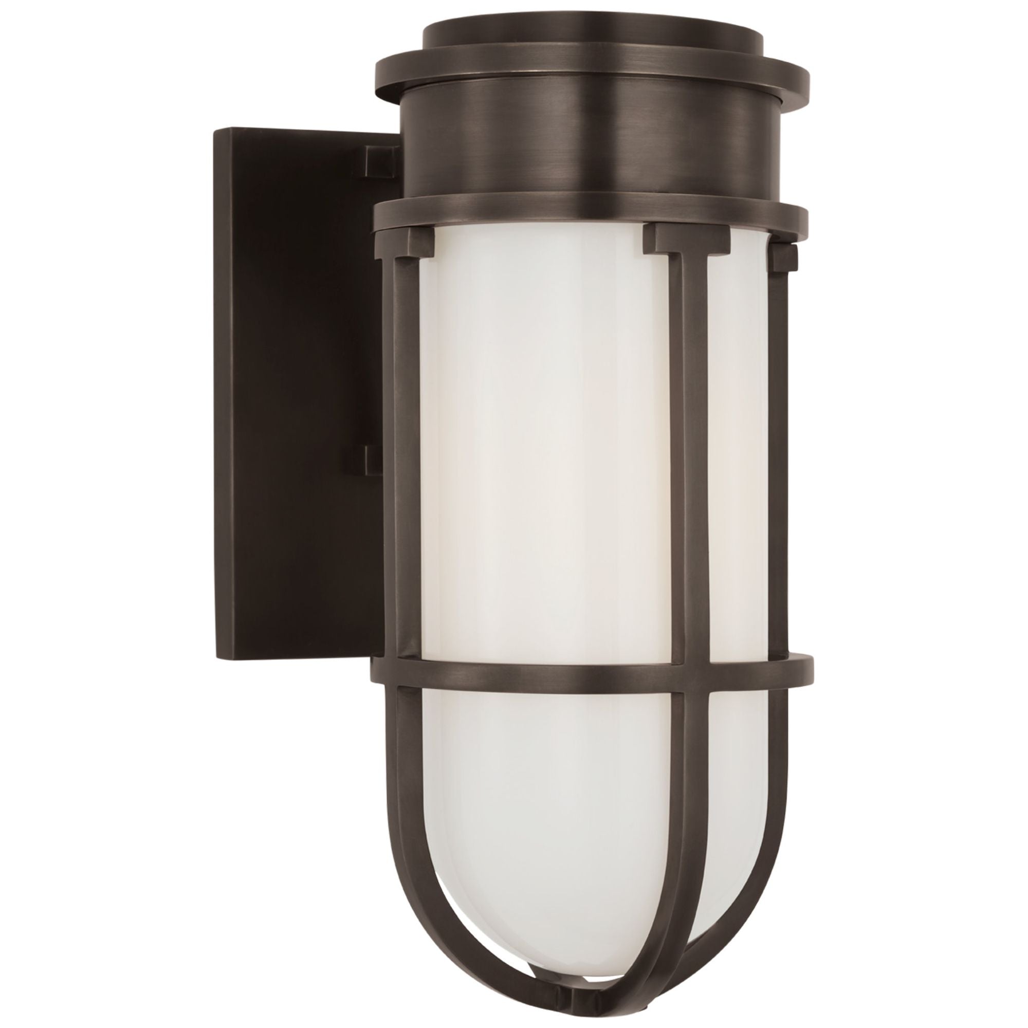 Chapman & Myers Gracie Tall Bracketed Sconce in Bronze with White Glass Wall Light W4.75" x H10.5"