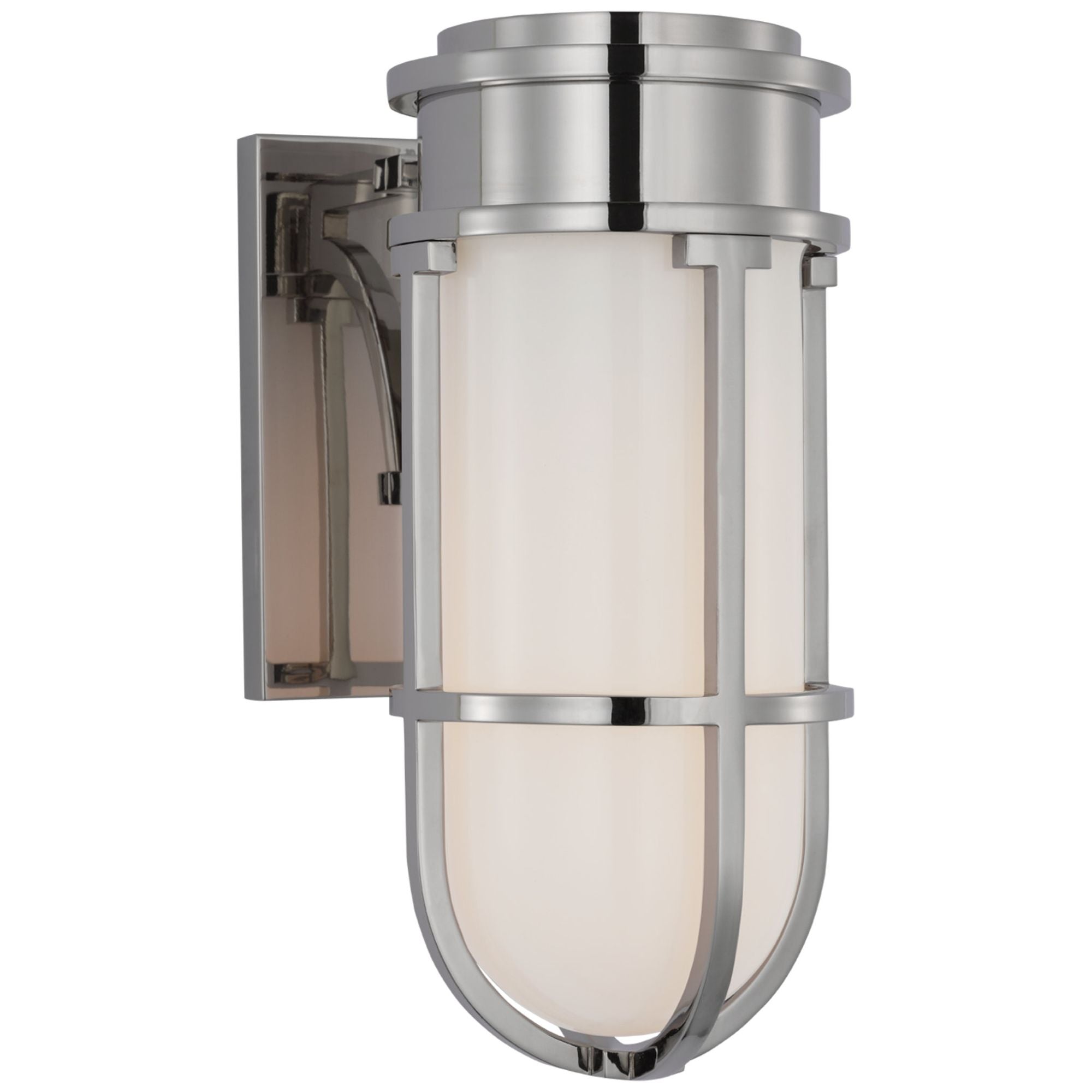 Chapman & Myers Gracie Tall Bracketed Sconce in Polished Nickel with White Glass Wall Light W4.75" x H10.5"