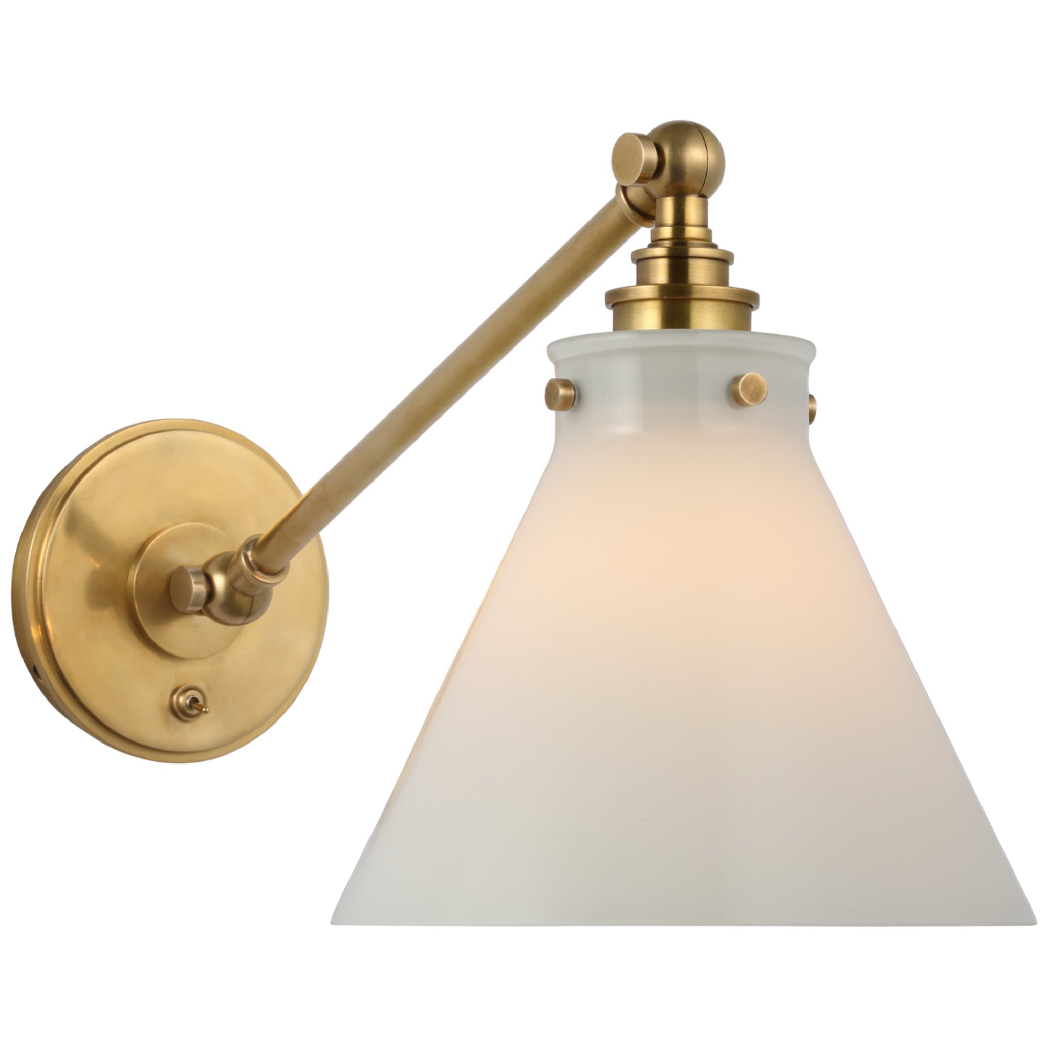 Chapman & Myers Parkington Single Library Wall Light in Antique-Burnished Brass with White Glass W8.5" x H9.75" - 11.5"