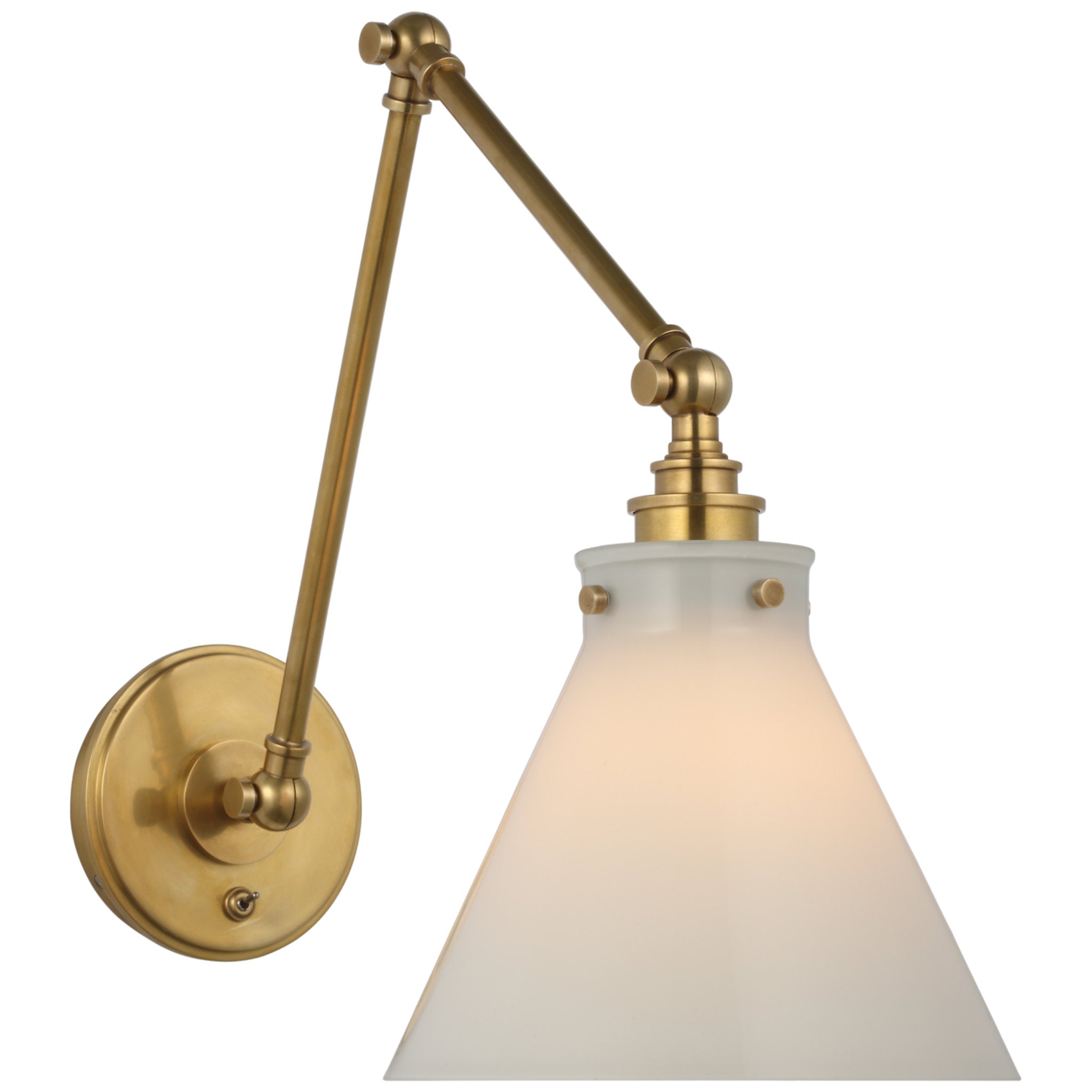 Chapman & Myers Parkington Double Library Wall Light in Antique-Burnished Brass with White Glass W8.5" x H14" - 15"