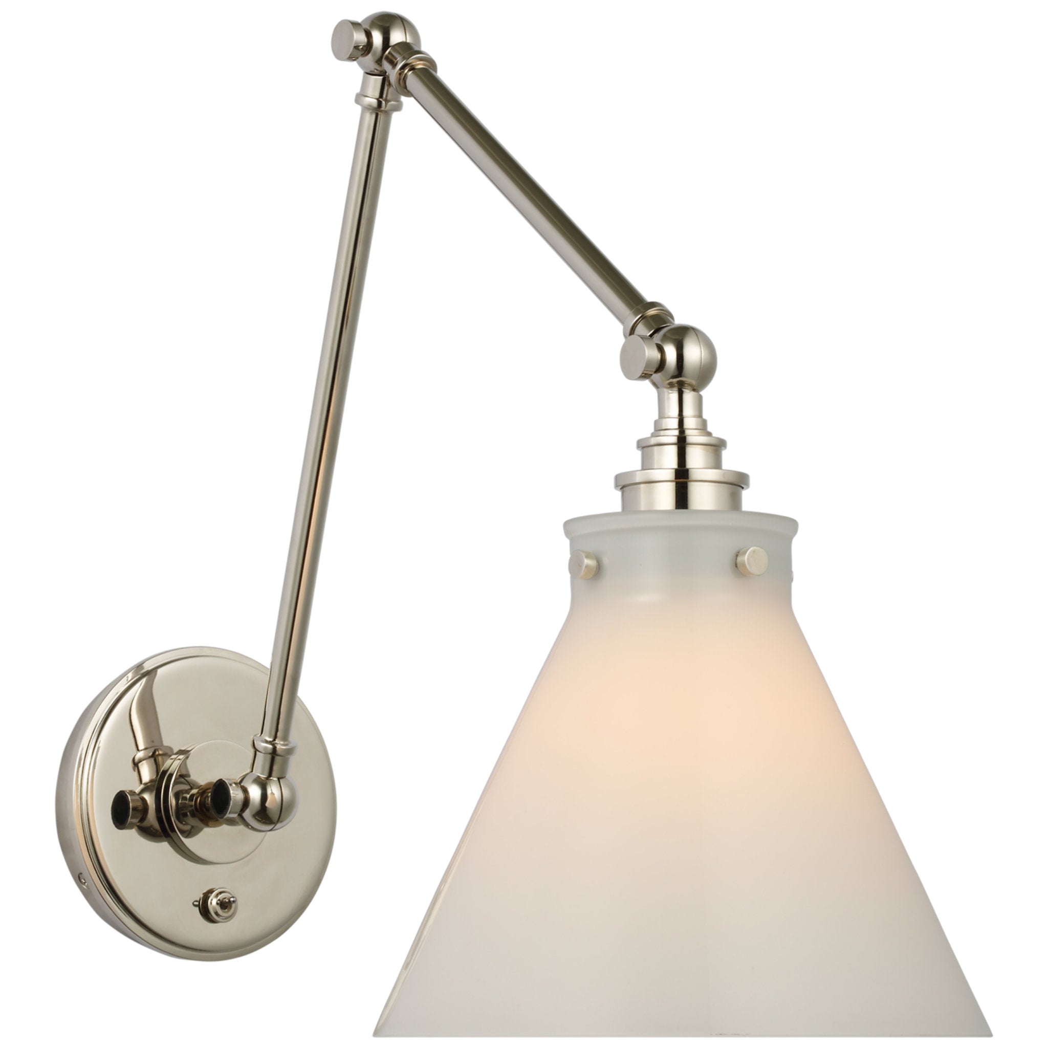 Chapman & Myers Parkington Double Library Wall Light in Polished Nickel with White Glass W8.5" x H14" - 15"