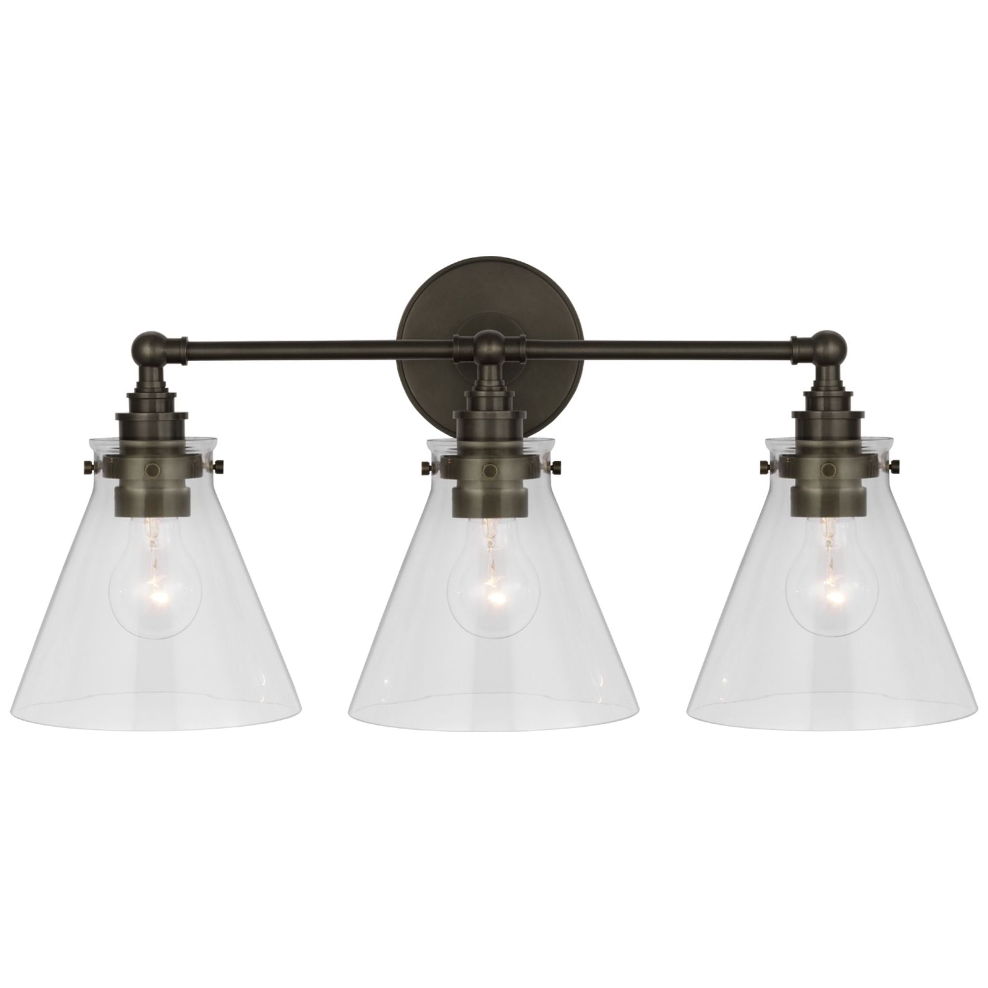 Chapman & Myers Parkington 24" Three Light Bath Bar in Bronze with Clear Glass Wall Light W24" x H11.5"