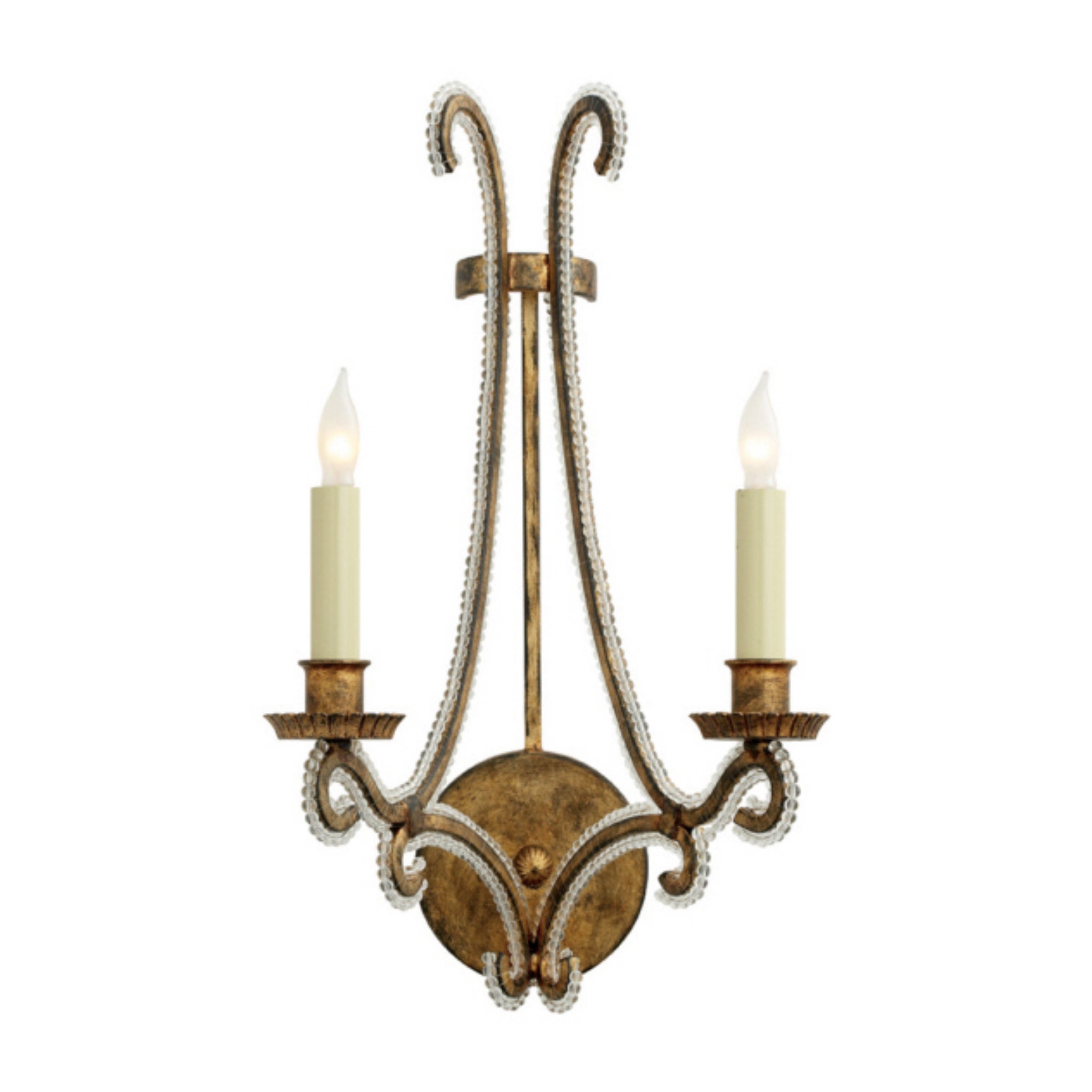 Chapman & Myers Oslo Sconce in Gilded Iron with Clear Glass Wall Light W9.75" x H16.75"