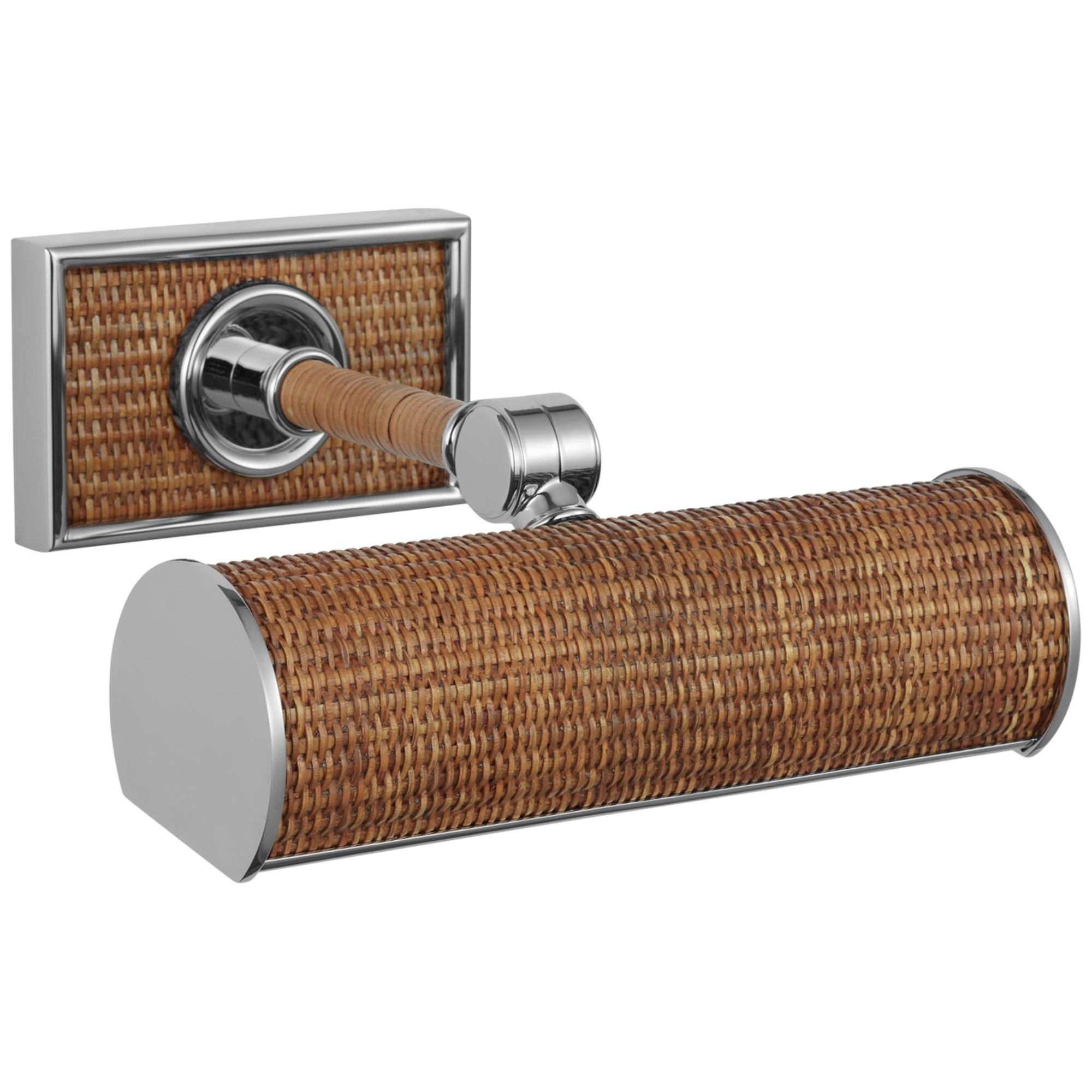 Chapman & Myers Halwell 8" Picture Light in Polished Nickel and Natural Woven Rattan Wall Light W8" x H2.75" - 4.5"