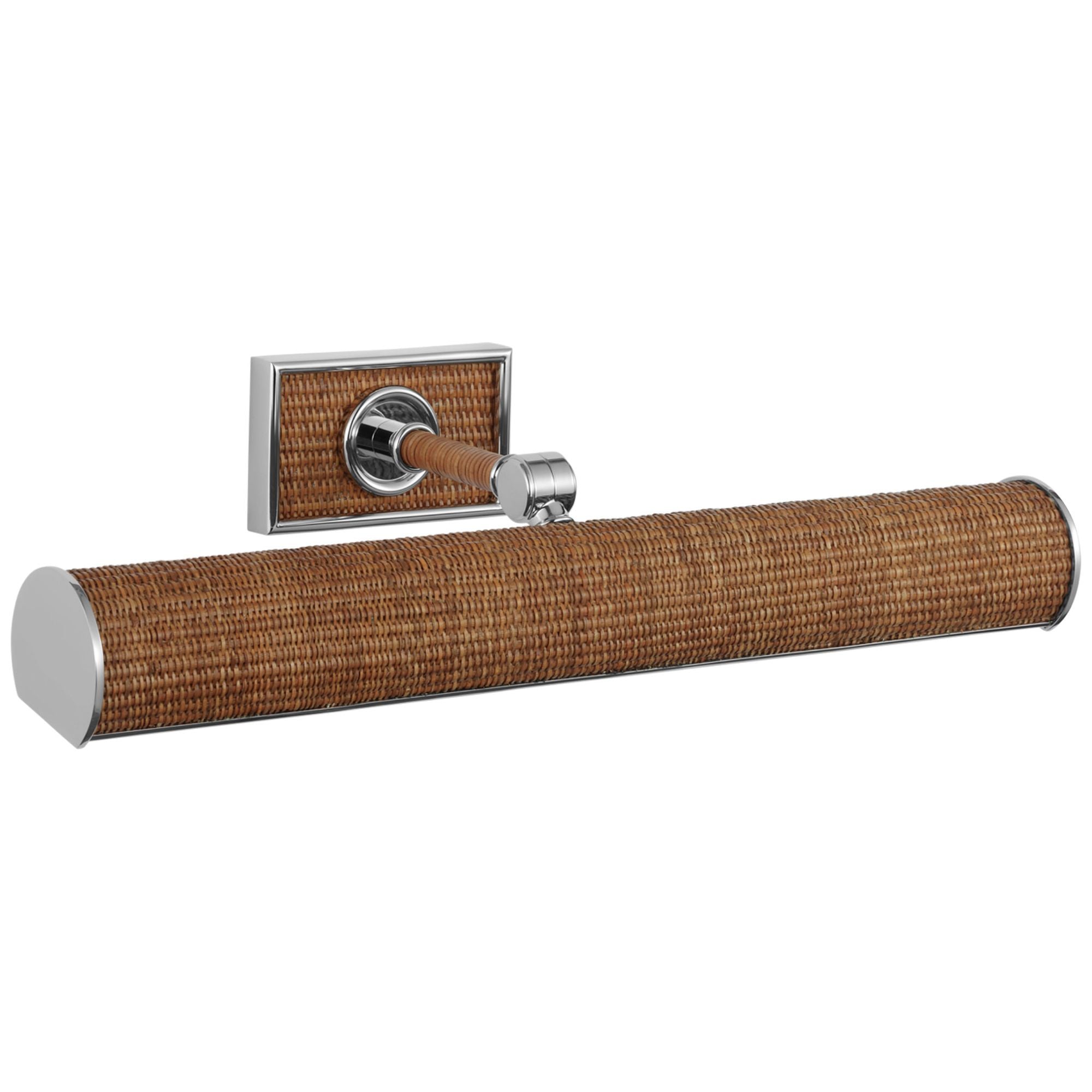 Chapman & Myers Halwell 18" Picture Light in Polished Nickel and Natural Woven Rattan Wall Light W18" x H2.75" - 4.5"