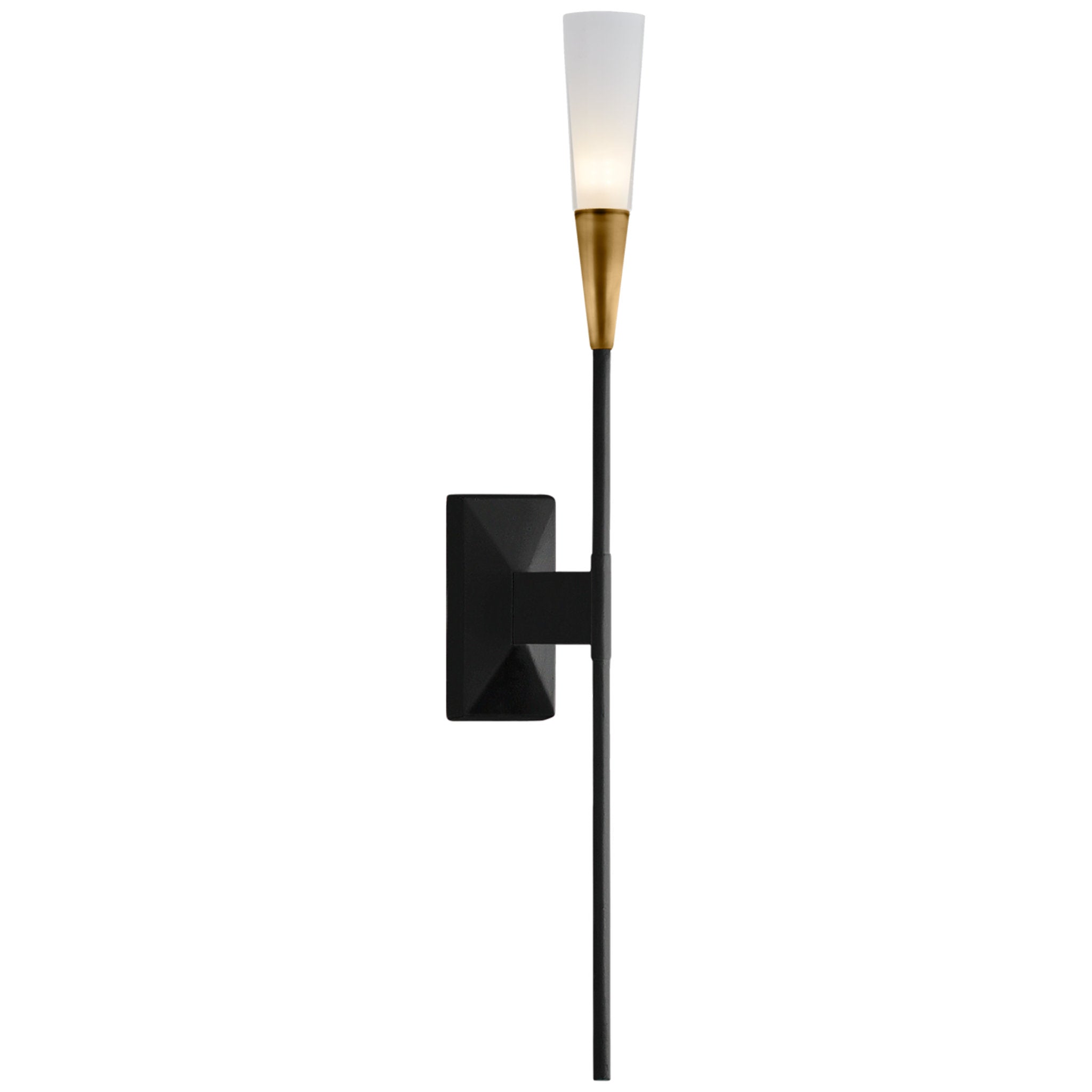 Chapman & Myers Stellar Single Tail Sconce in Matte Black and Antique Brass with Frosted Acrylic Wall Light W2.5" x H20"