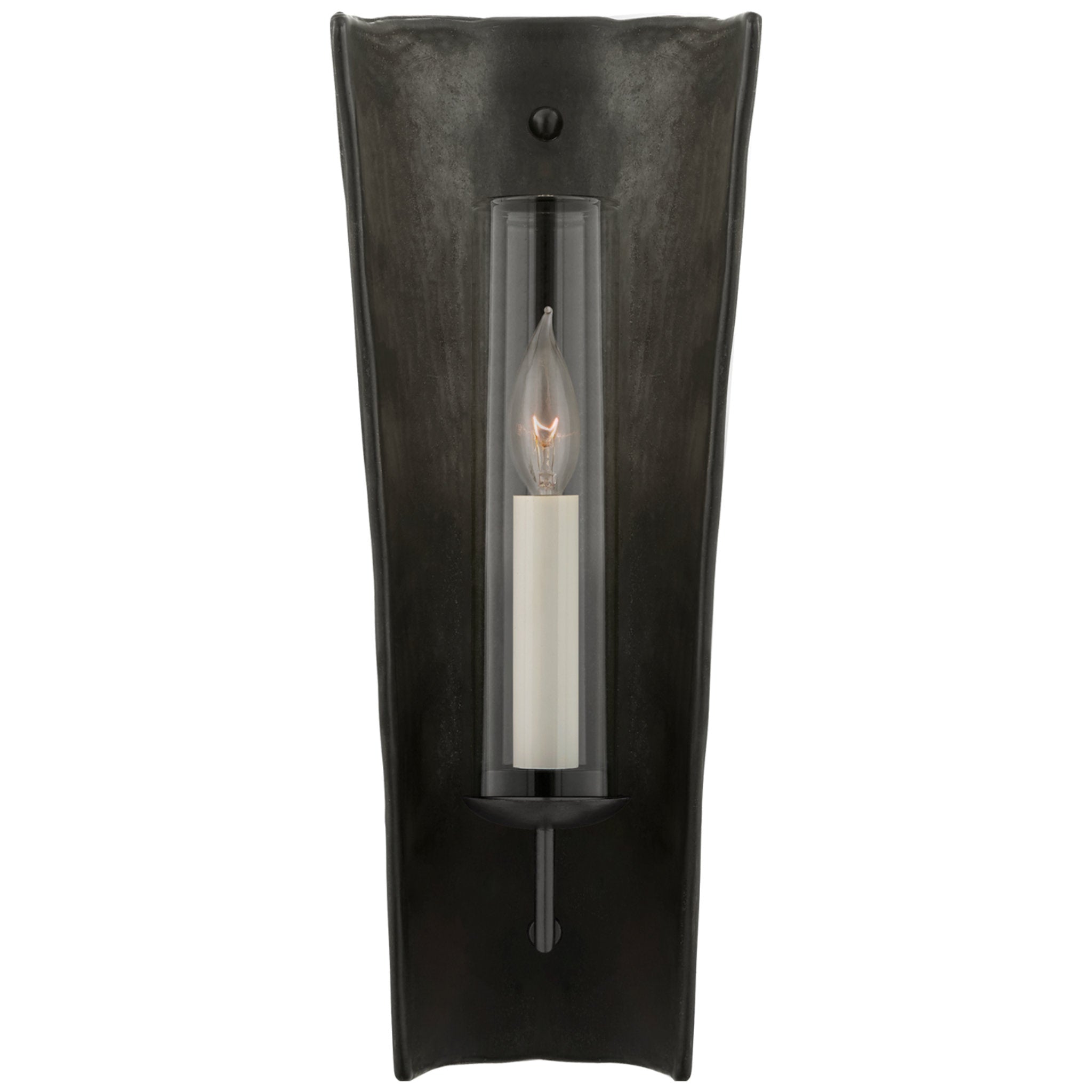 Chapman & Myers Downey Medium Reflector Sconce in Stained Black Metallic and Aged Iron with Clear Glass Wall Light W7.25" x H18"
