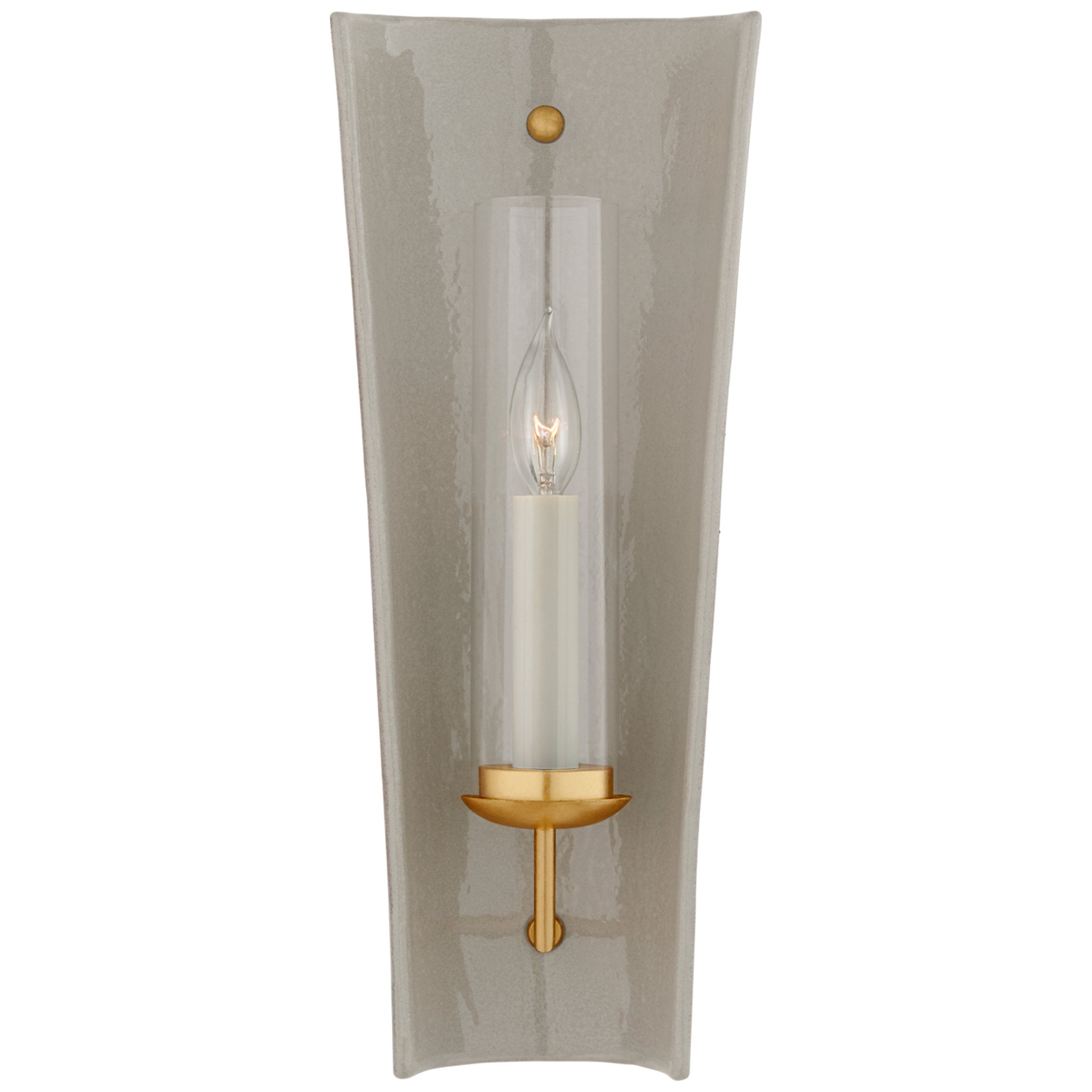 Chapman & Myers Downey Medium Reflector Sconce in Shellish Gray and Gild with Clear Glass Wall Light W7.25" x H18"