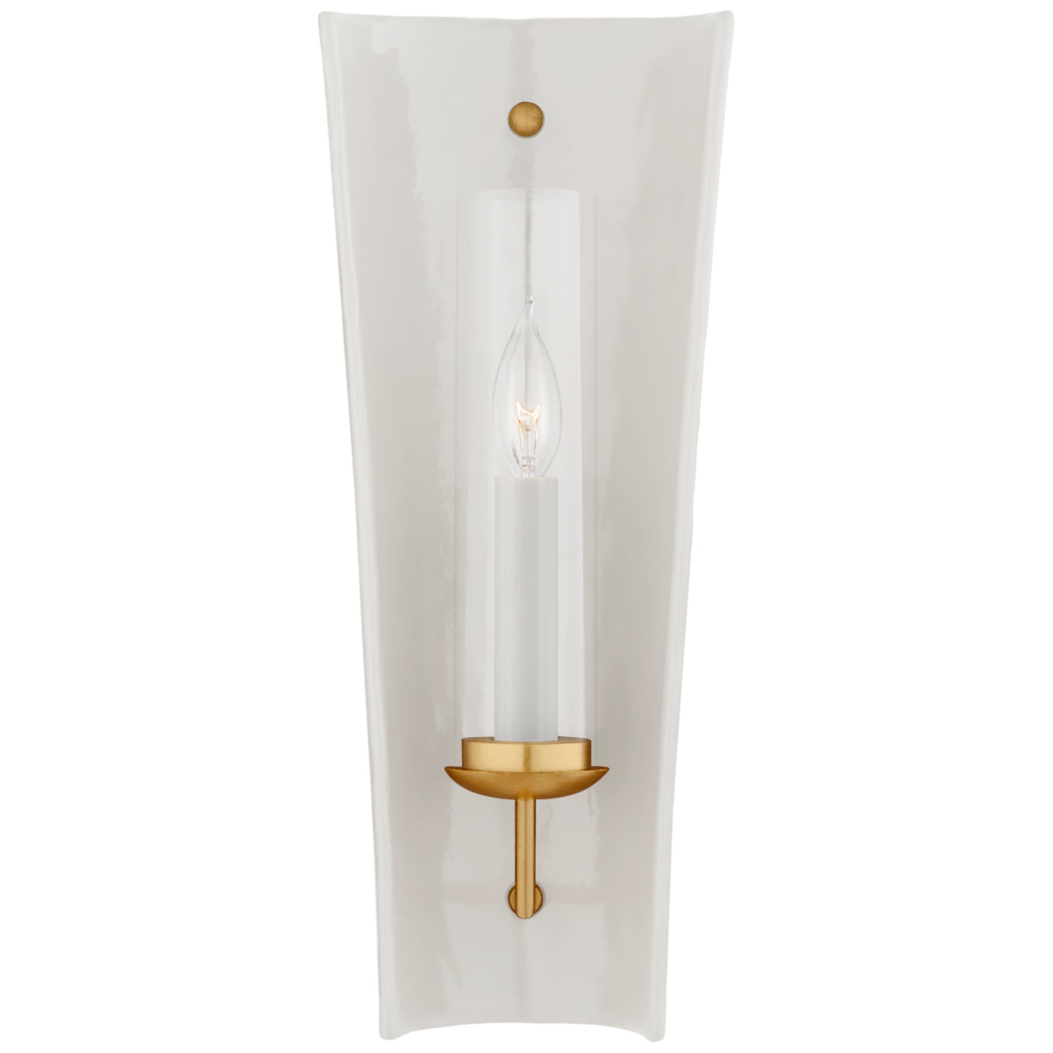 Chapman & Myers Downey Medium Reflector Sconce in White and Gild with Clear Glass Wall Light W7.25" x H18"