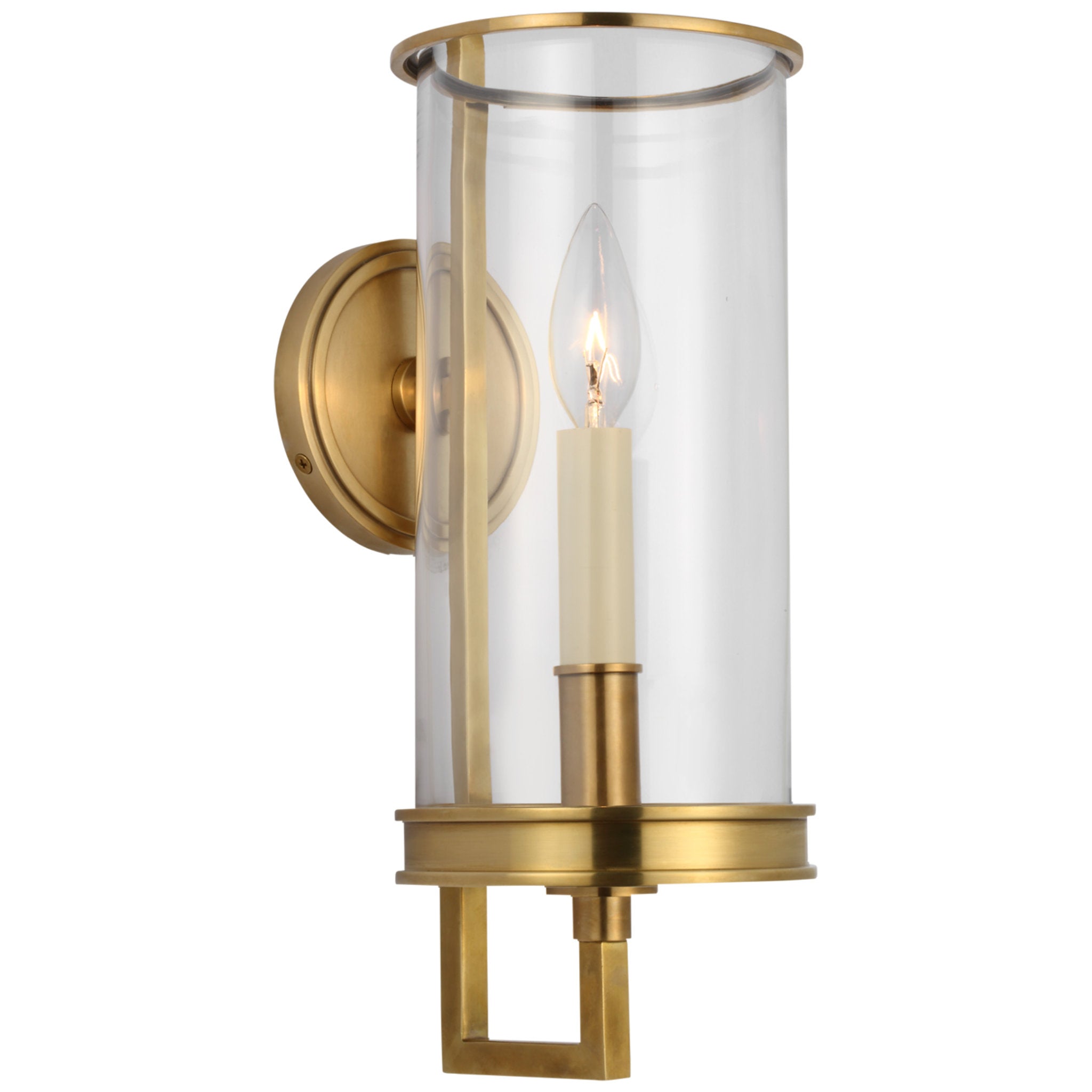 Chapman & Myers Glendon Small Hurricane Sconce in Antique-Burnished Brass with Clear Glass Wall Light W5.75" x H14.5"