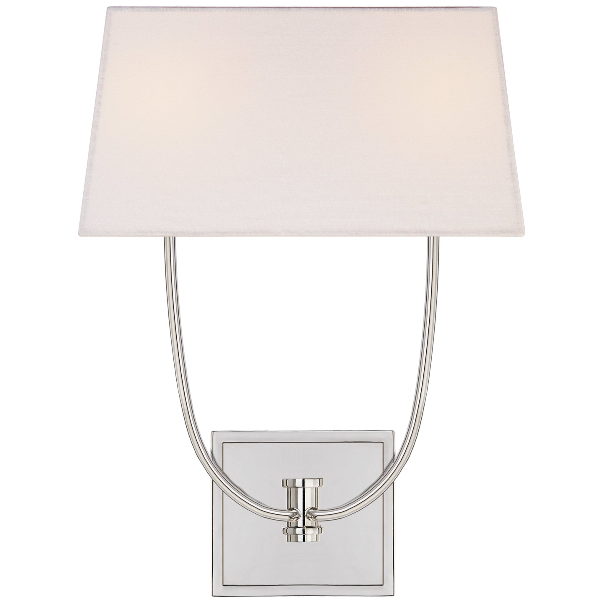 Chapman & Myers Venini Double Sconce in Polished Nickel with Linen Shade Wall Light W13.5" x H18"