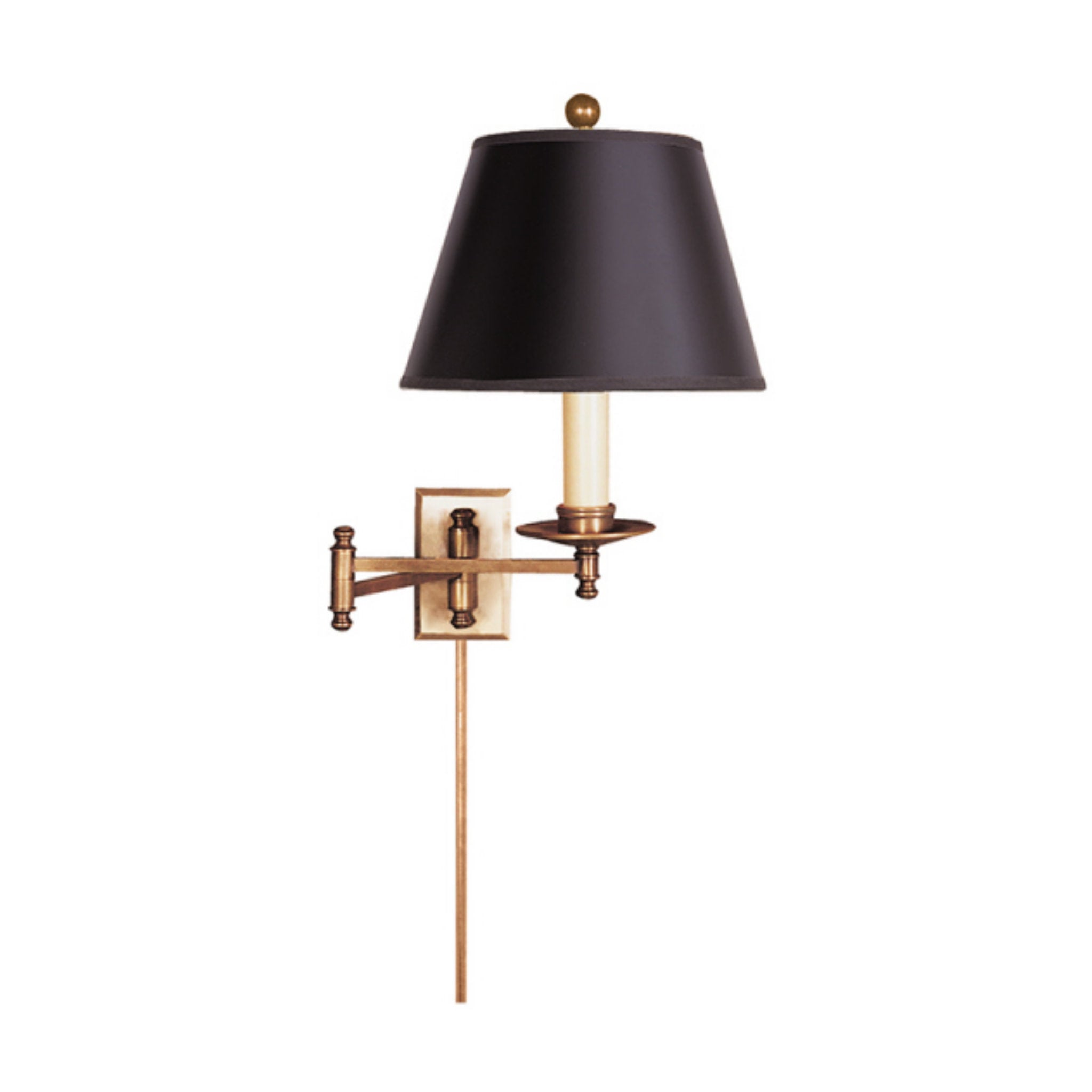 Chapman & Myers Dorchester Swing Arm in Antique-Burnished Brass with Black Shade Wall Light W19.25" x H15"