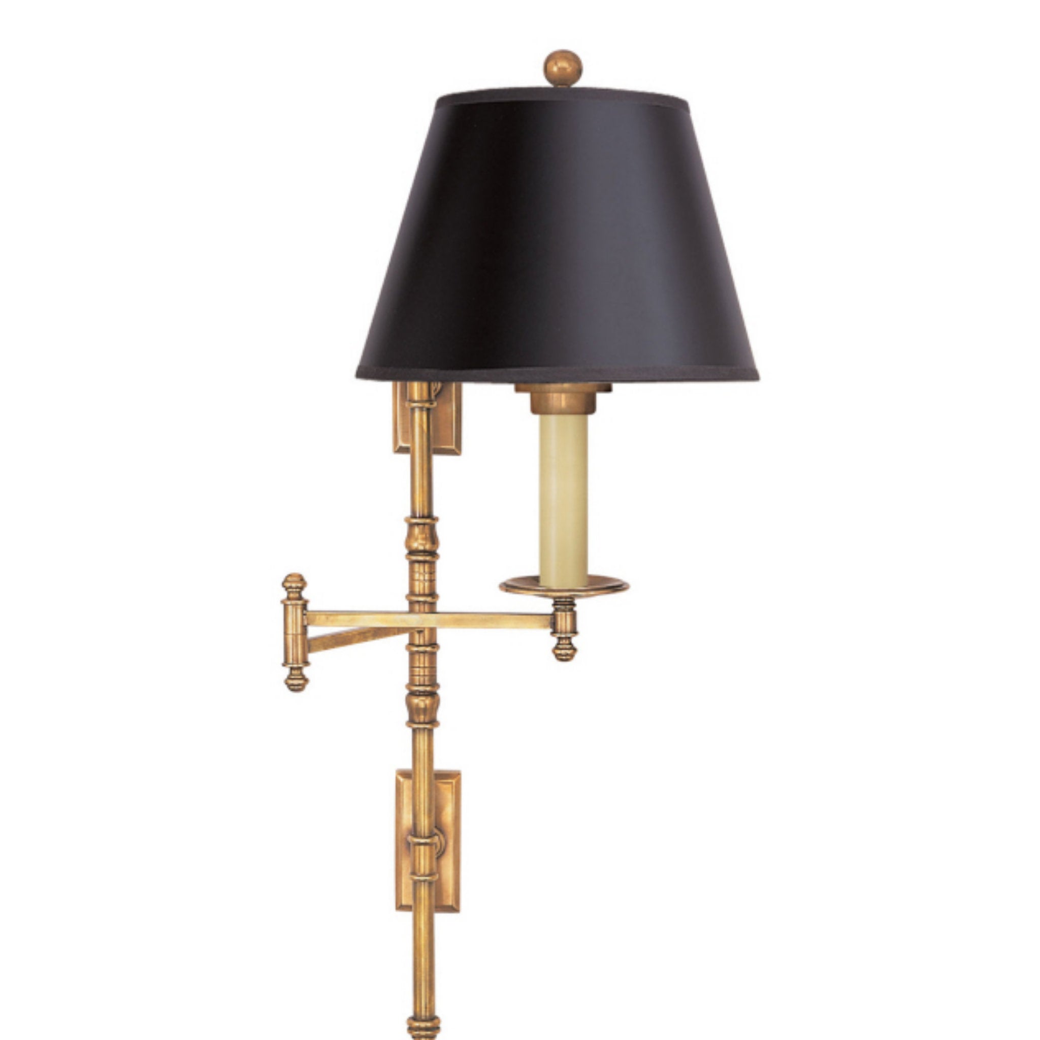 Chapman & Myers Dorchester Double Backplate Swing Arm in Antique-Burnished Brass with Black Paper Shade Wall Light W20" x H27"
