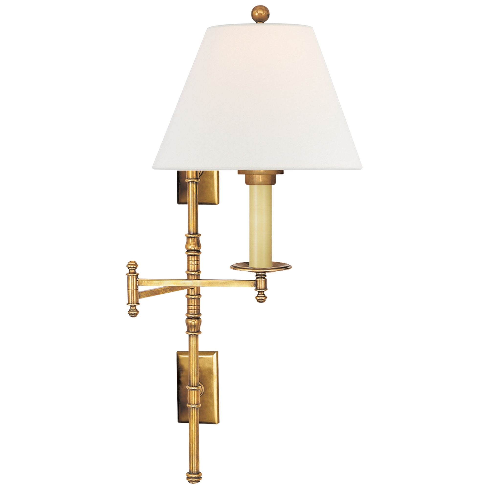 Chapman & Myers Dorchester Double Backplate Swing Arm in Antique-Burnished Brass with Linen Shade Wall Light W20" x H27"