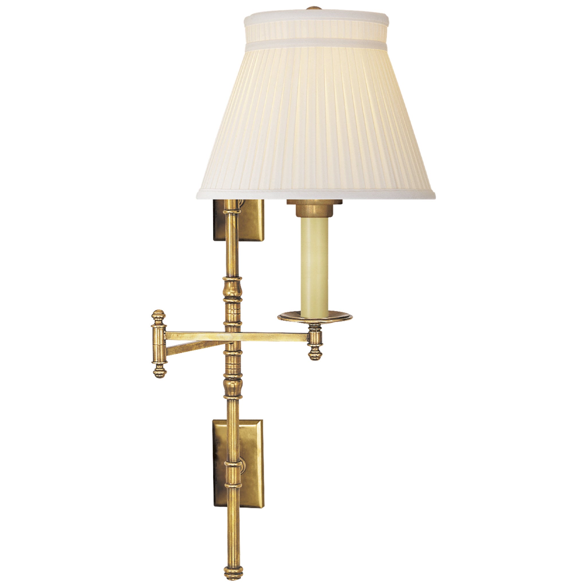 Chapman & Myers Dorchester Double Backplate Swing Arm in Antique-Burnished Brass with Silk Crown Shade Wall Light W20" x H27"