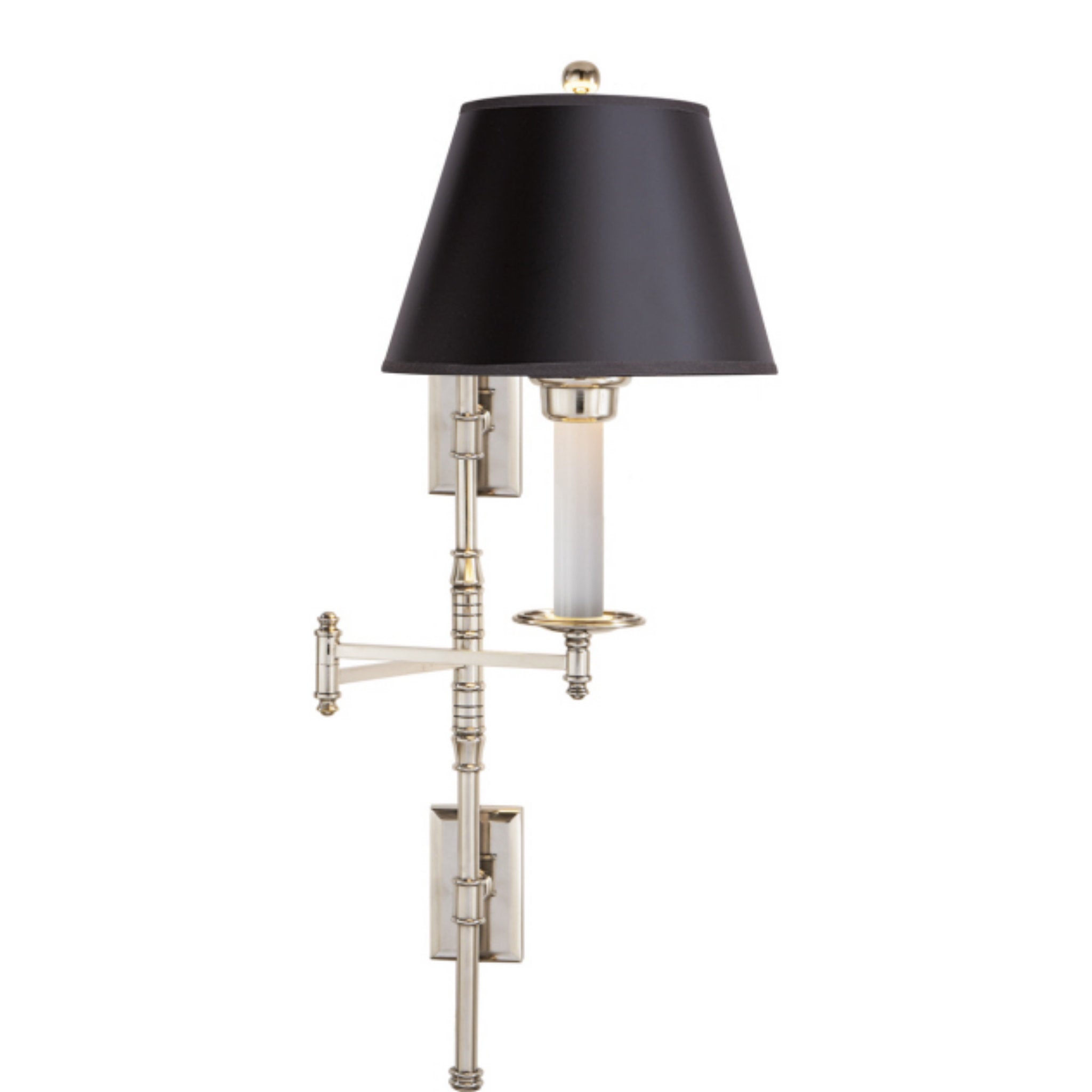 Chapman & Myers Dorchester Double Backplate Swing Arm in Polished Nickel with Black Paper Shade Wall Light W20" x H27"