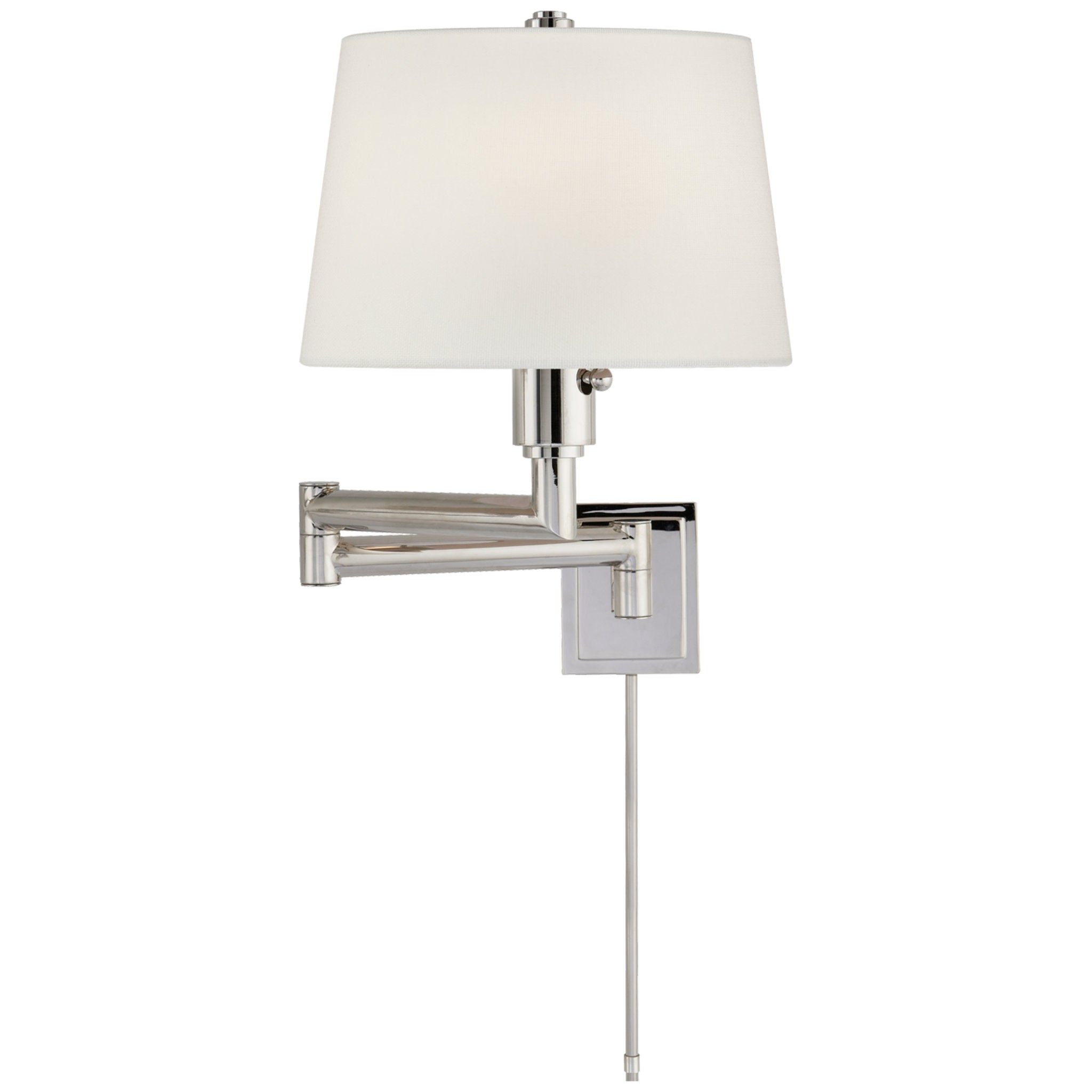 Chapman & Myers Chunky Swing Arm in Polished Nickel with Linen Shade Wall Light W26.25" x H18.25"