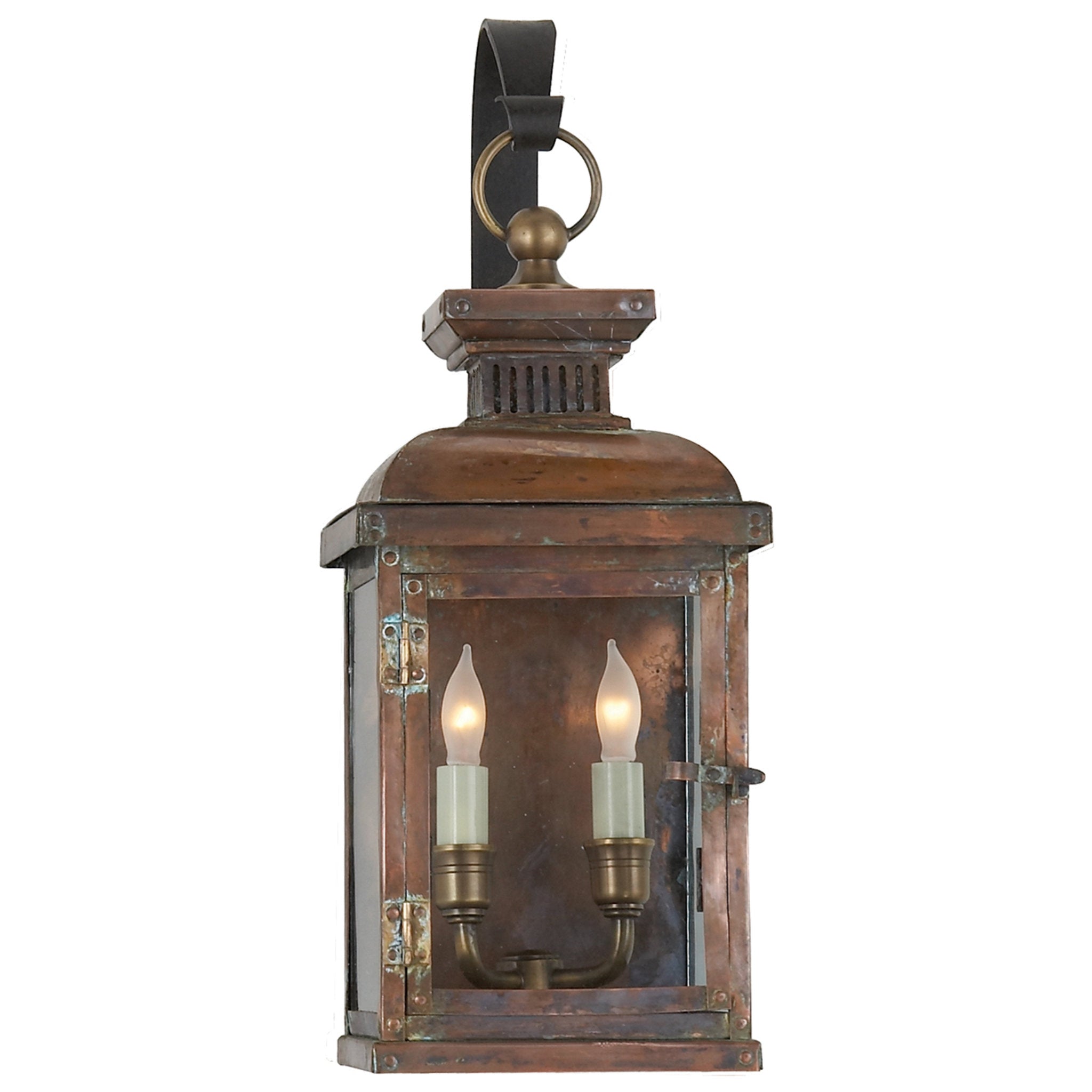 Chapman & Myers Suffork Small Scroll Arm Lantern in Natural Copper Outdoor Lighting W6.75" x H17.75"